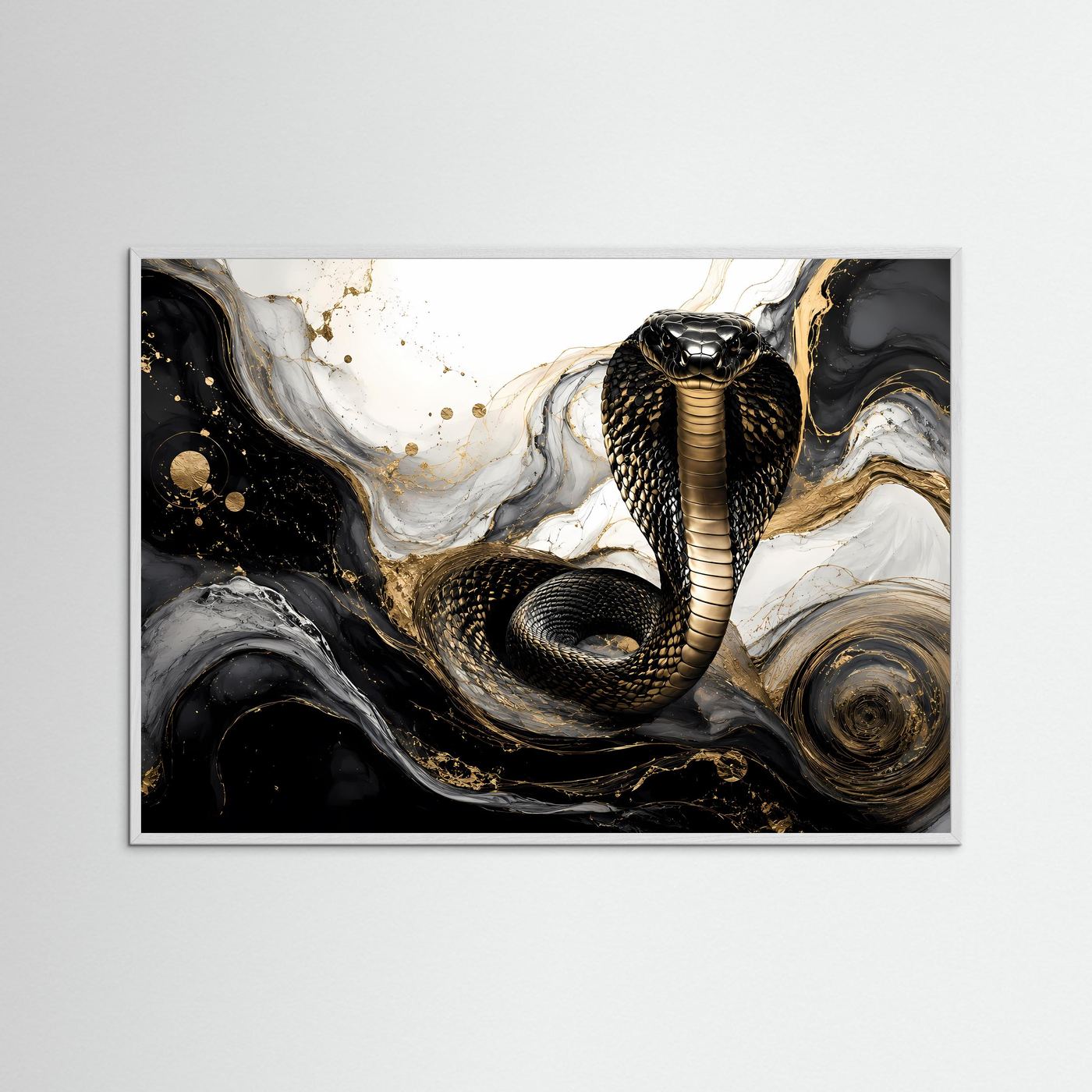 Elegante Kobra in Gold & Schwarz | Moderne abstrakte Tierkunst Poster