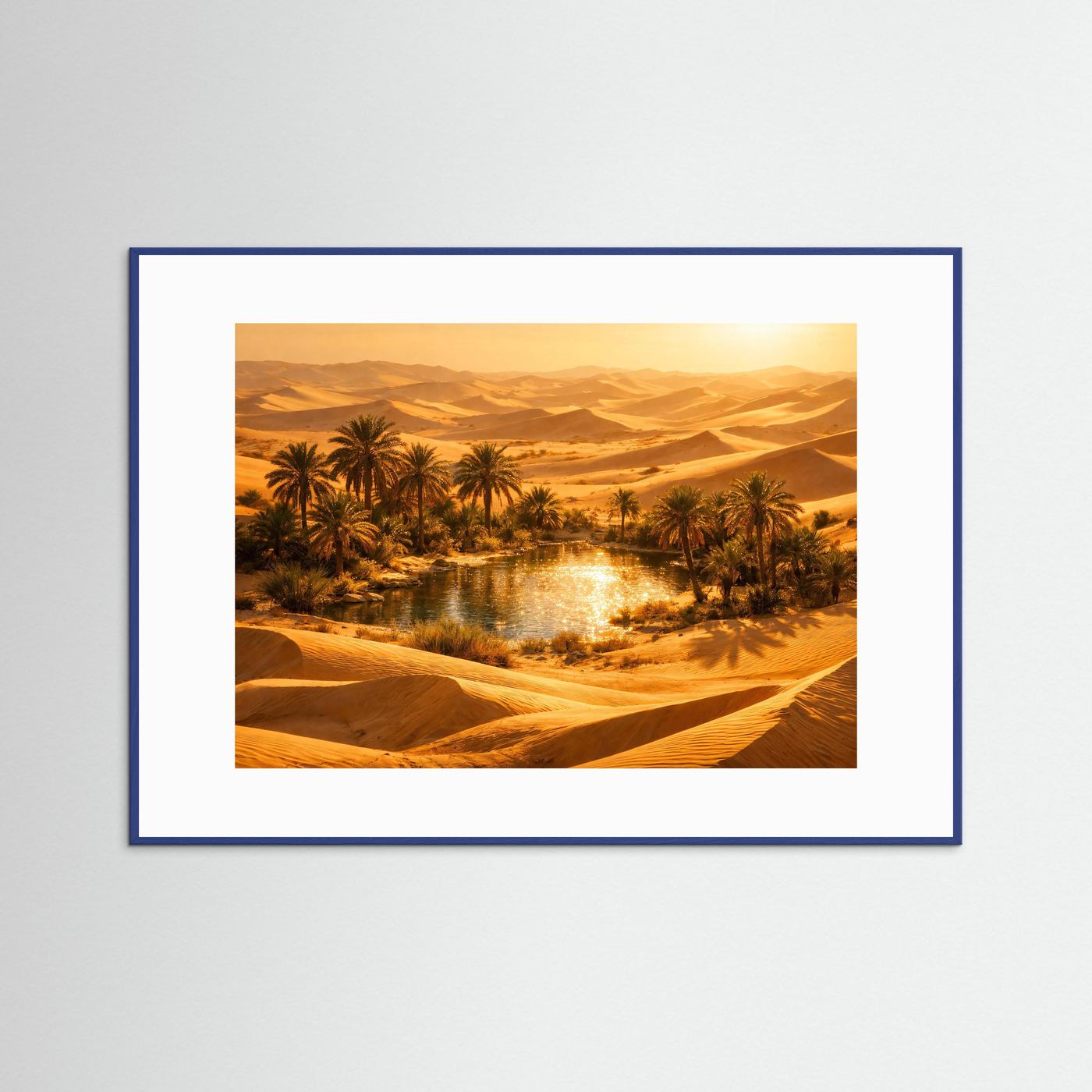Oasen-Traum in der Wüste | Magische Palmen & Sonnenuntergang Natur Poster Querformat