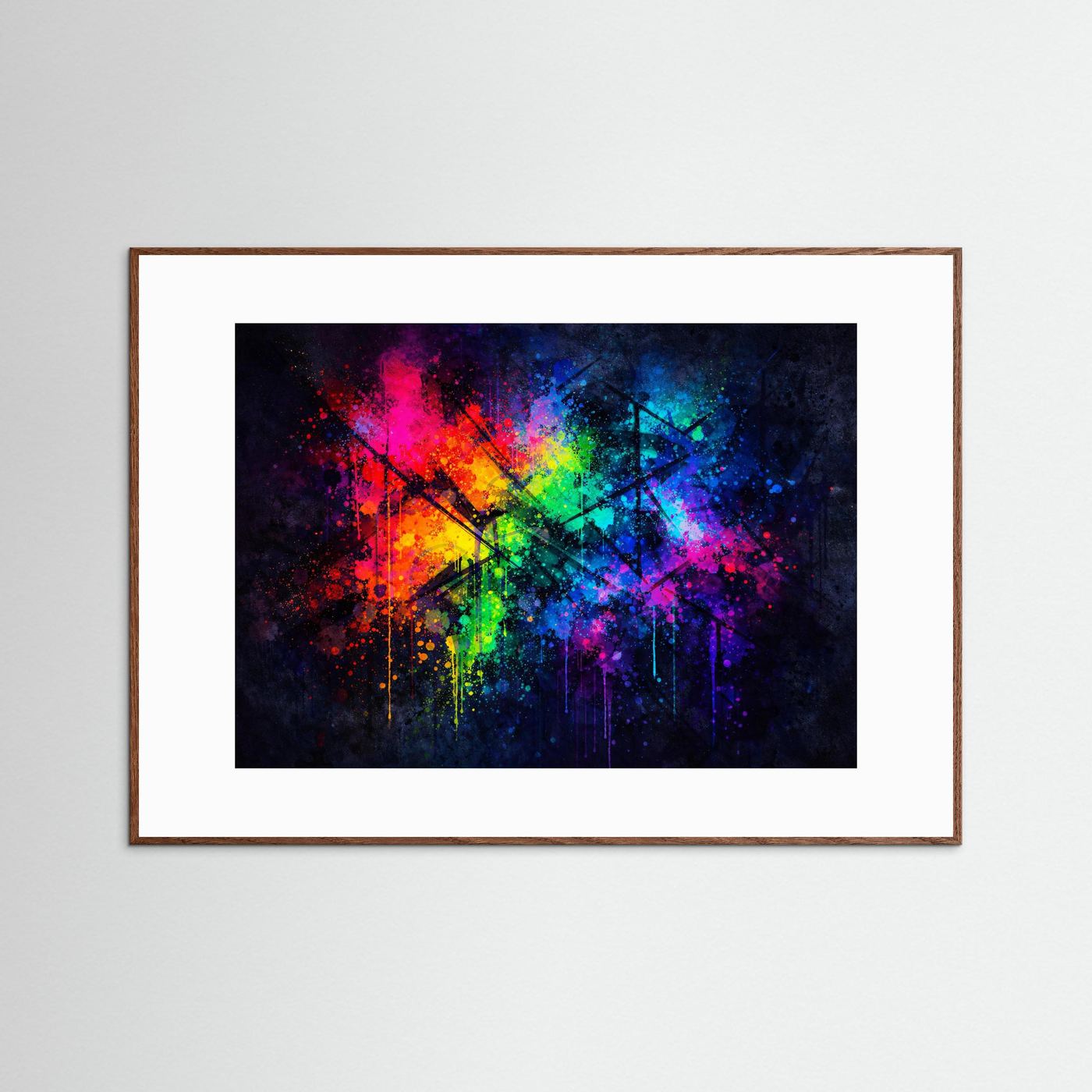 Abstrakte Farbexplosion im Neon-Look | Modernes Splash Art Poster Querformat