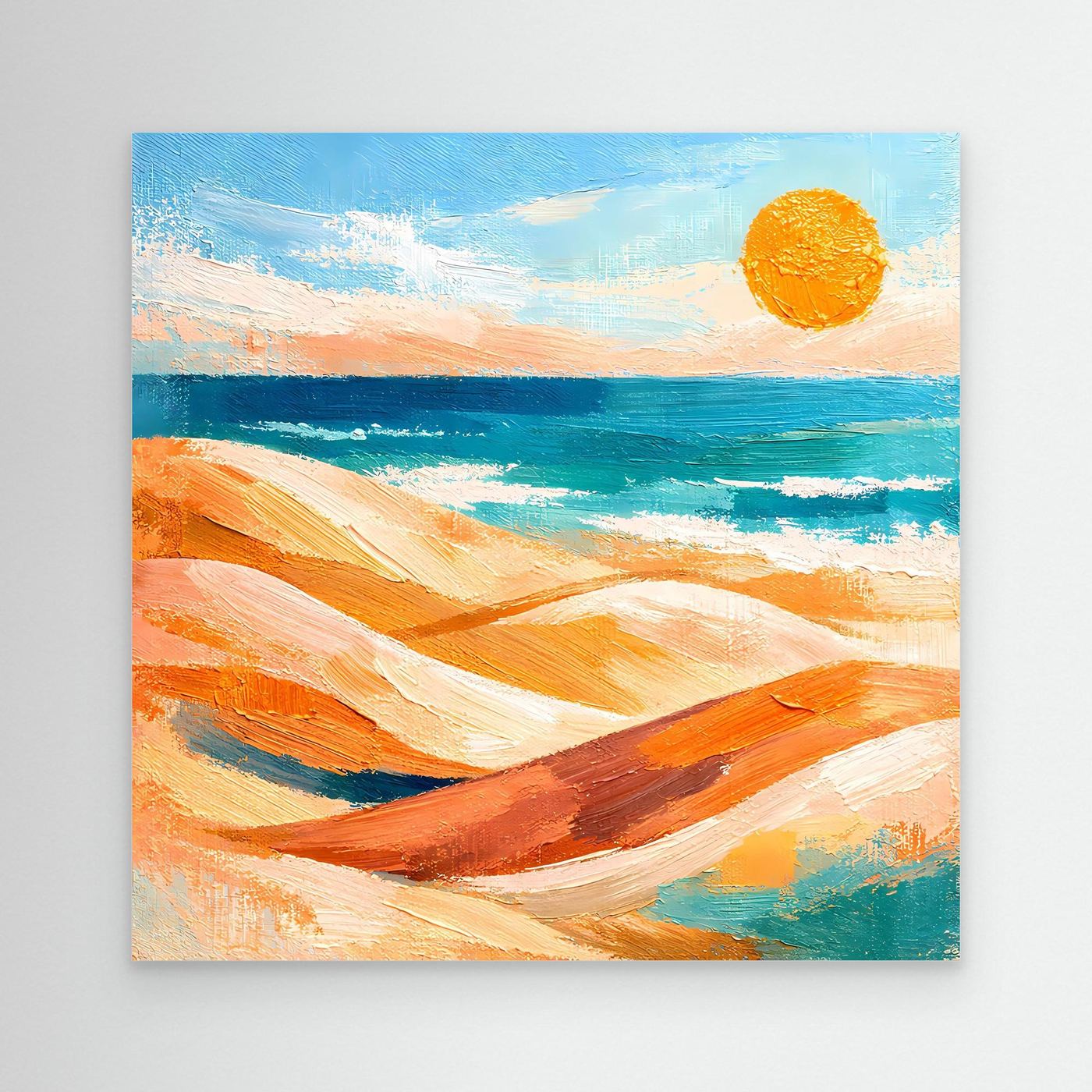 Leinwand-Wandbild mit abstraktem Strand und Meer, Sonnenmotiv, ohne Rahmen