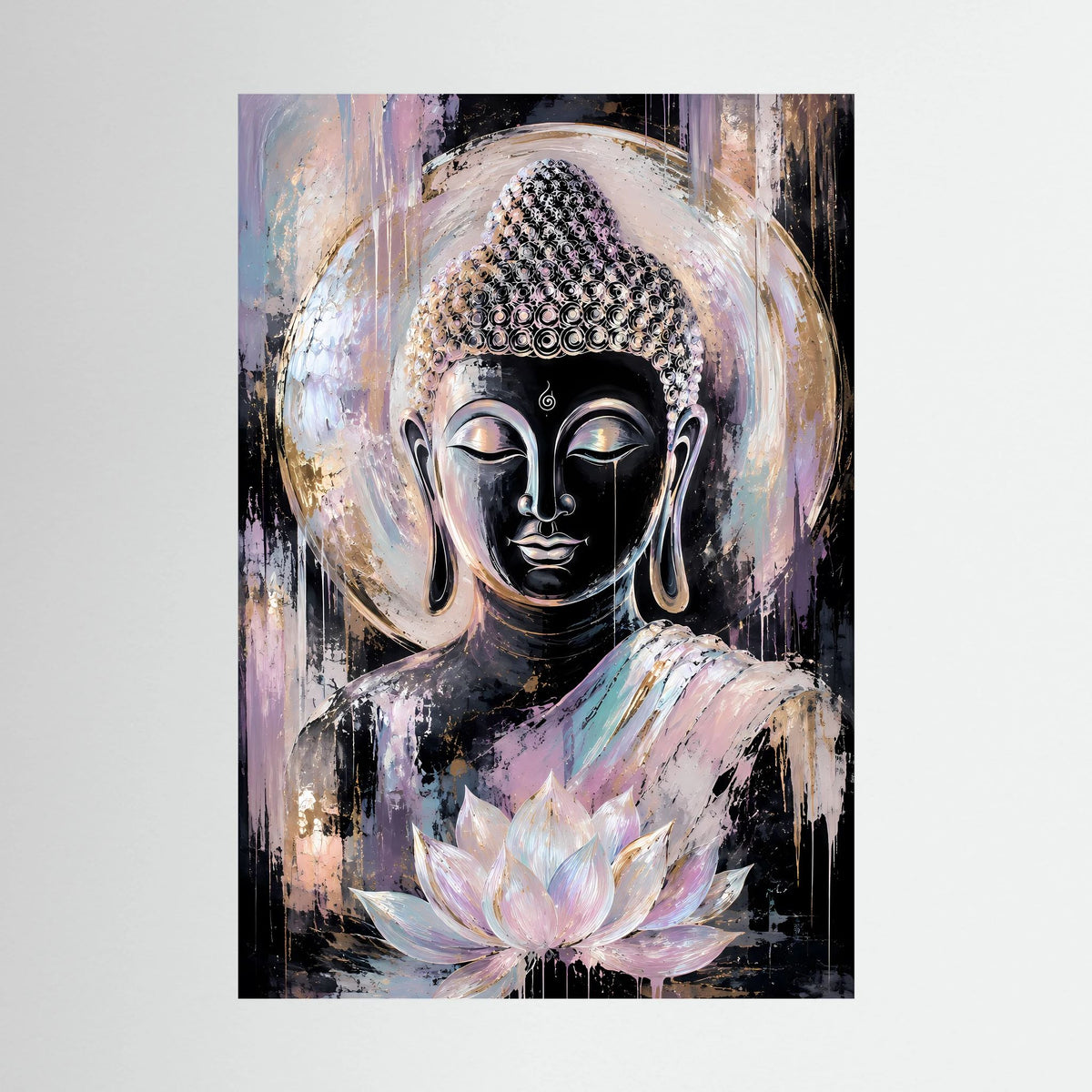 Buddha-Kunstposter mit Lotusblüte, abstrakte Pastellmalerei.