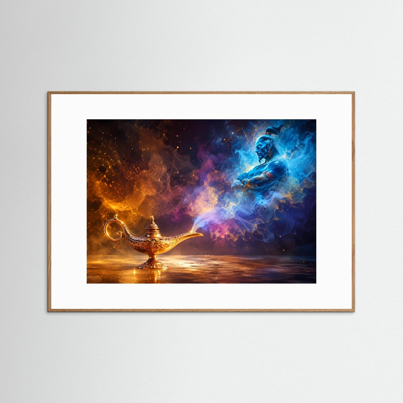 Magie aus der Wunderlampe | Mystischer Dschinn in Blau & Gold – Fantastische Wandkunst