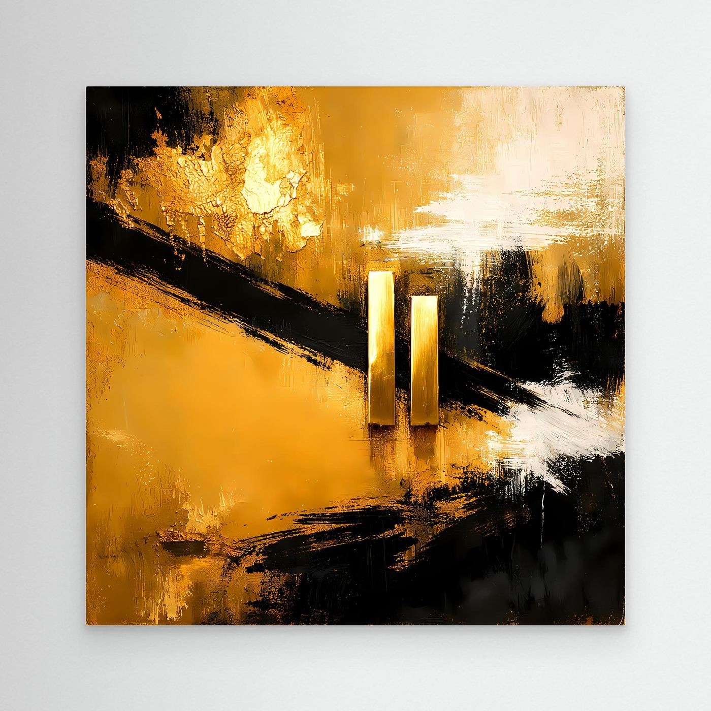 Leinwand Abstrakte Geometrie in Gold und Schwarz | Modernes Minimalistisches Wandbild