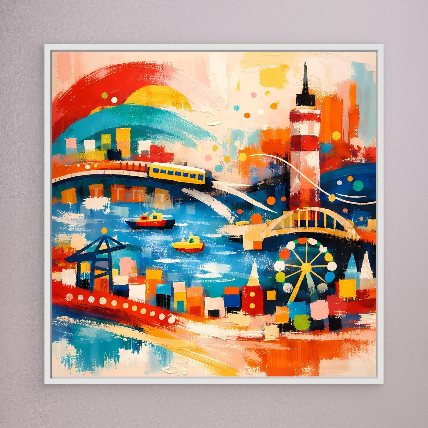 Leinwand Abstraktes Hamburg Hafen Wandbild | Buntes Maritimes Kunstwerk