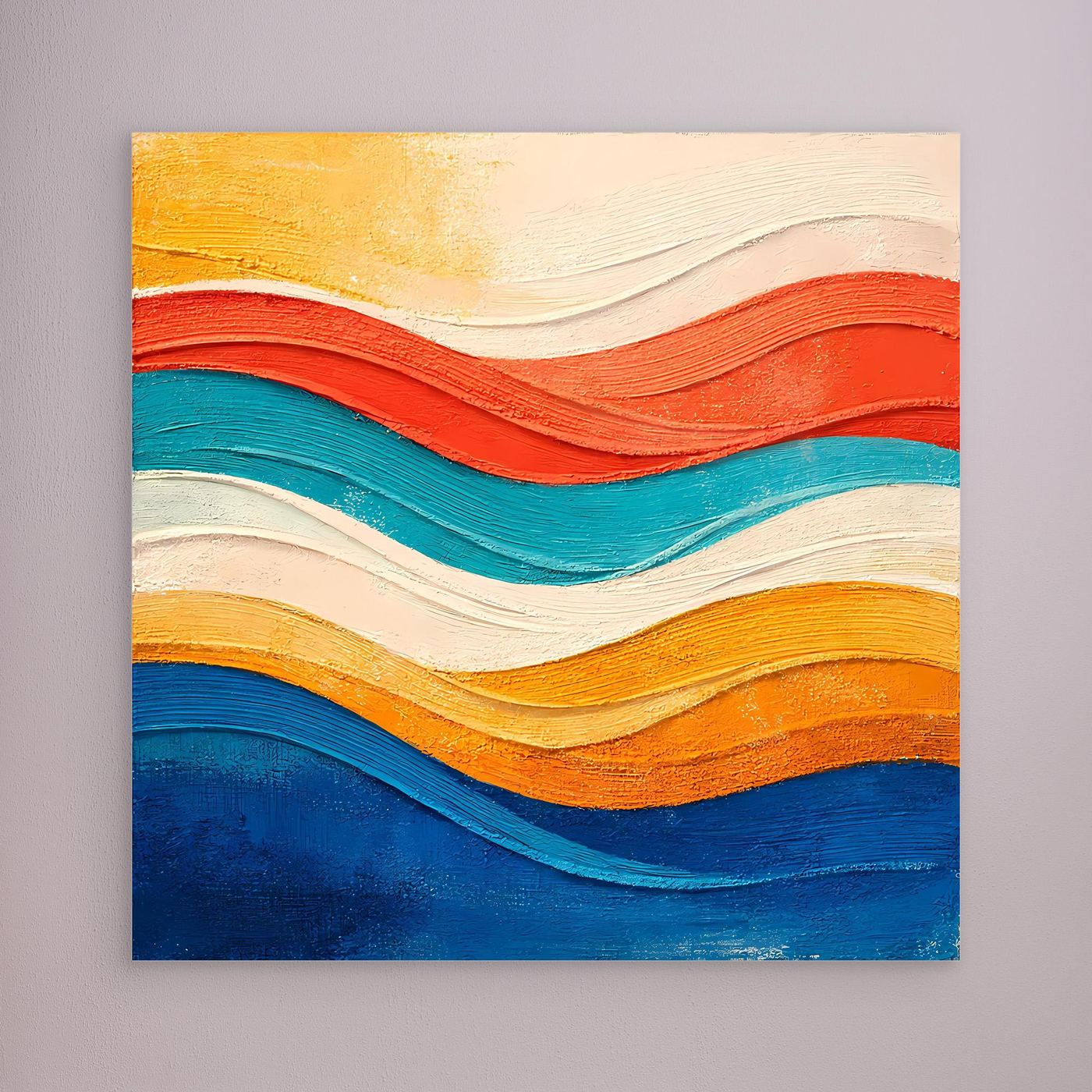 Abstraktes Leinwand-Wandbild mit wellenförmigem Relief, ohne erkennbaren Rahmen