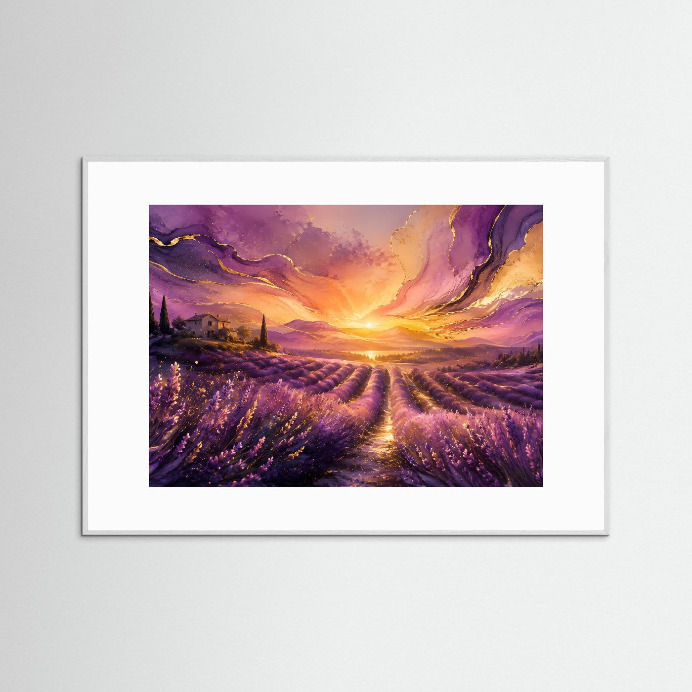 Lavendelfeld im goldenen Sonnenuntergang | Abstrakte Provence Wandkunst