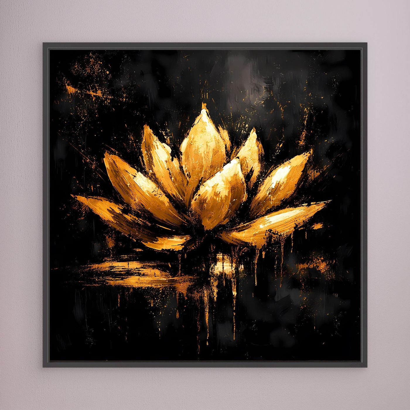 Leinwand Goldene Lotusblüte auf Schwarz | Abstraktes Meditations Wandbild