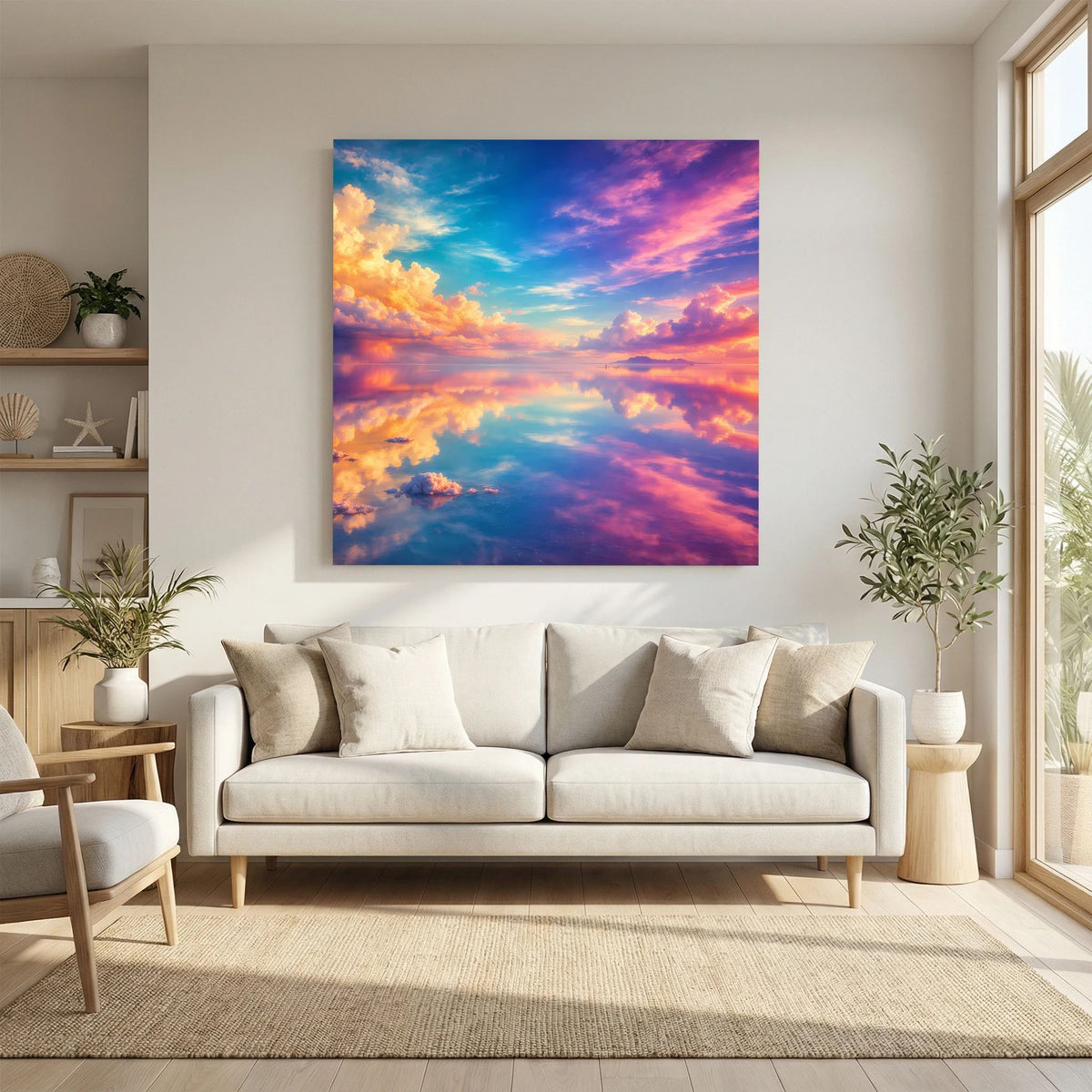 Leinwandbild auf Holzkeilrahmen mit Motiv aus Himmel-Reflexion und leuchtenden Wolken