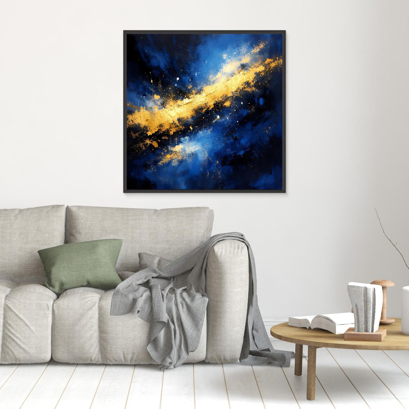 Leinwand Abstraktes Universum in Blau und Gold | Modernes Kosmos Wandbild