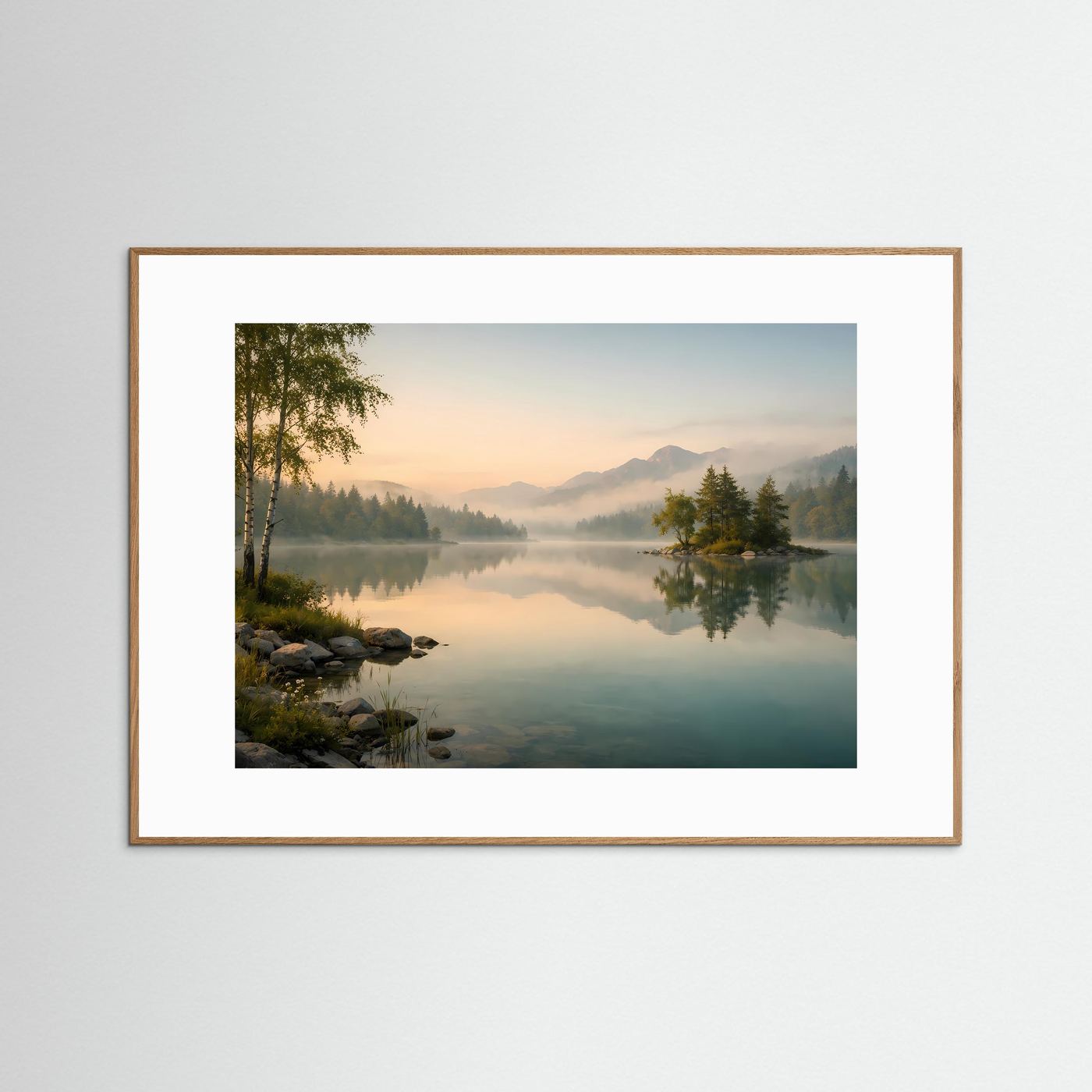 Nebliger Morgen am Bergsee | Idylle & Natur Poster Querformat