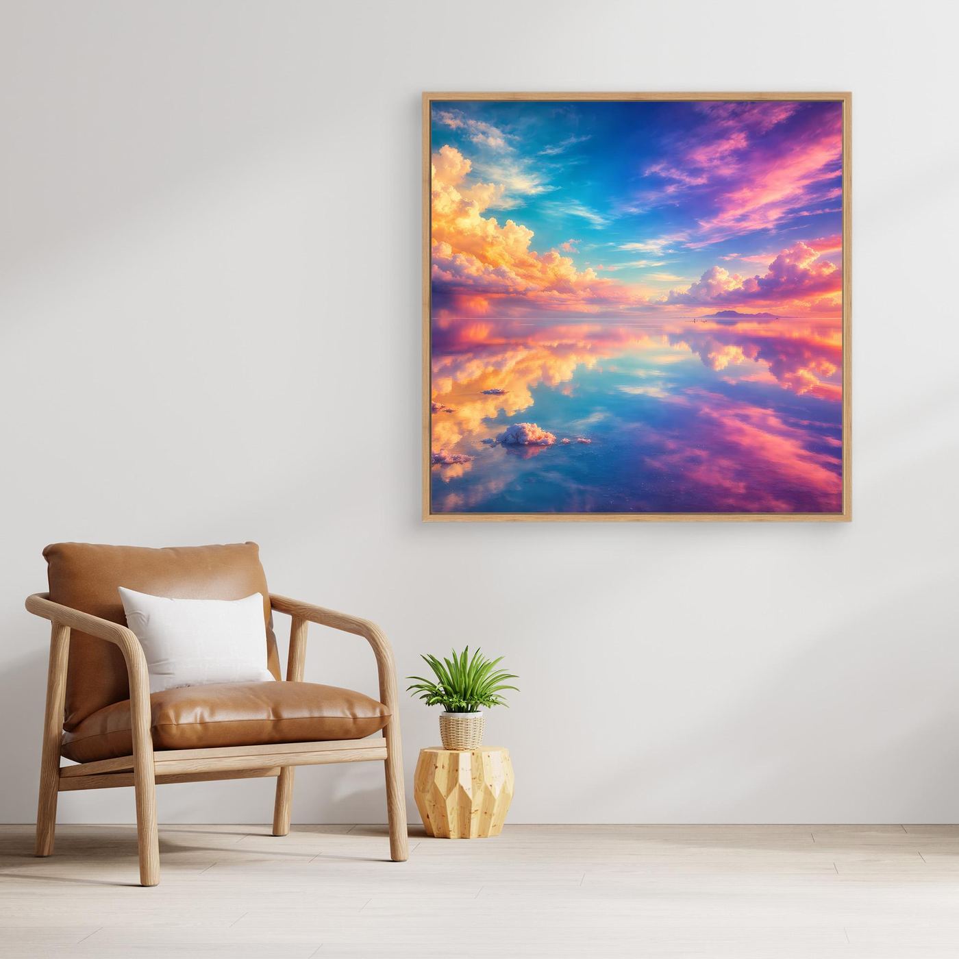 Leinwandbild Magischer Salzsee | Abstraktes Himmel-Spiegelungs Wandbild auf echtem Holzkeilrahmen