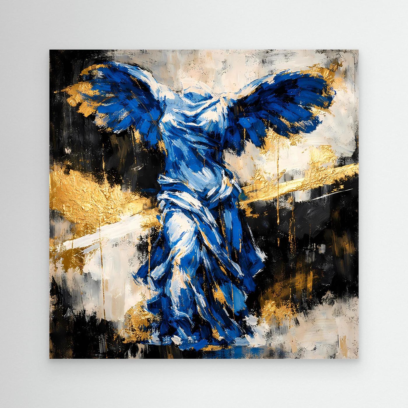 Leinwand Nike von Samothrake in Blau | Abstraktes Skulpturen Wandbild Gold