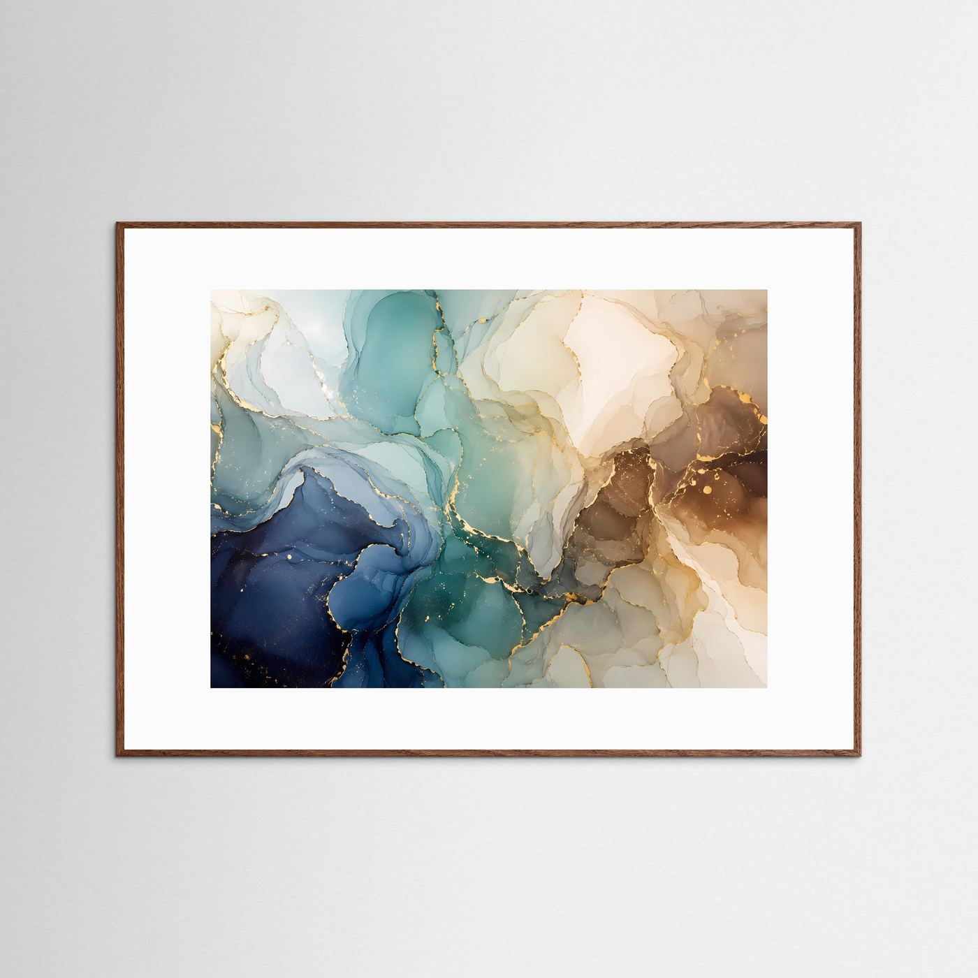 Abstrakte Alcohol Ink Poster | Blau Gold Wandkunst | Moderne Marmor Textur | Elegante Fluid Art | Luxuriöse Leinwand