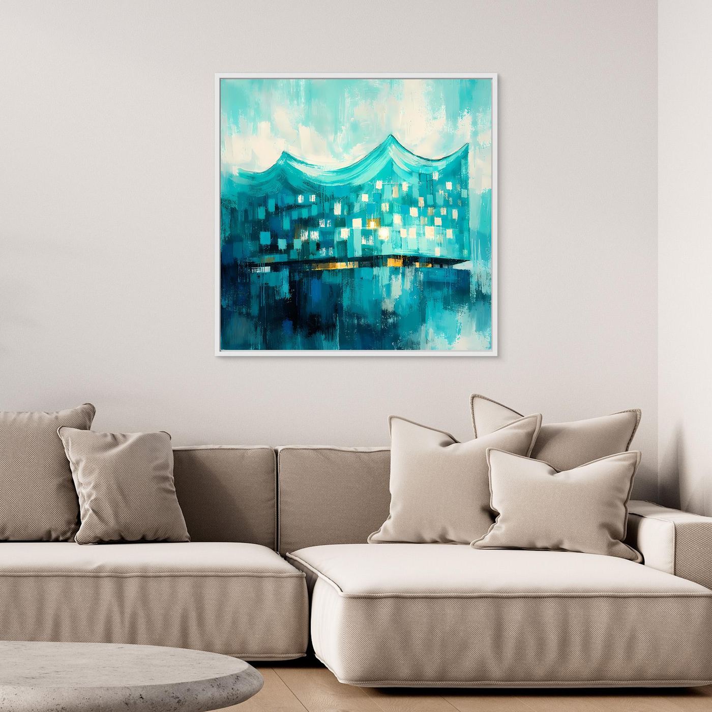 Leinwand Elbphilharmonie Wellen in Türkis | Abstraktes Architektur‑Wandbild