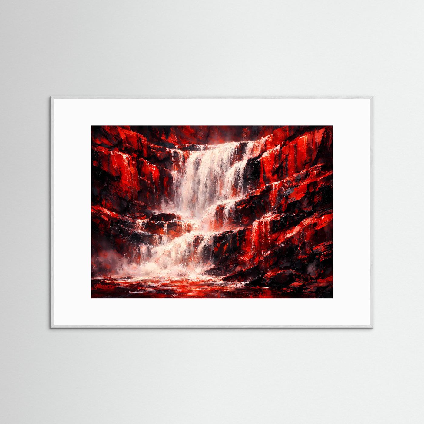 Dramatischer roter Wasserfall | Gewaltige Natur & Felsen Poster Querformat
