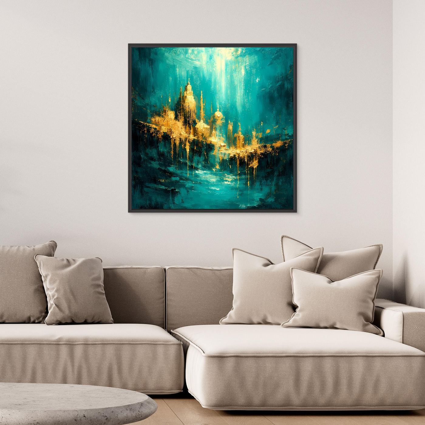 Leinwand Magische Goldene Stadt Atlantis | Abstraktes Unterwasser Wandbild