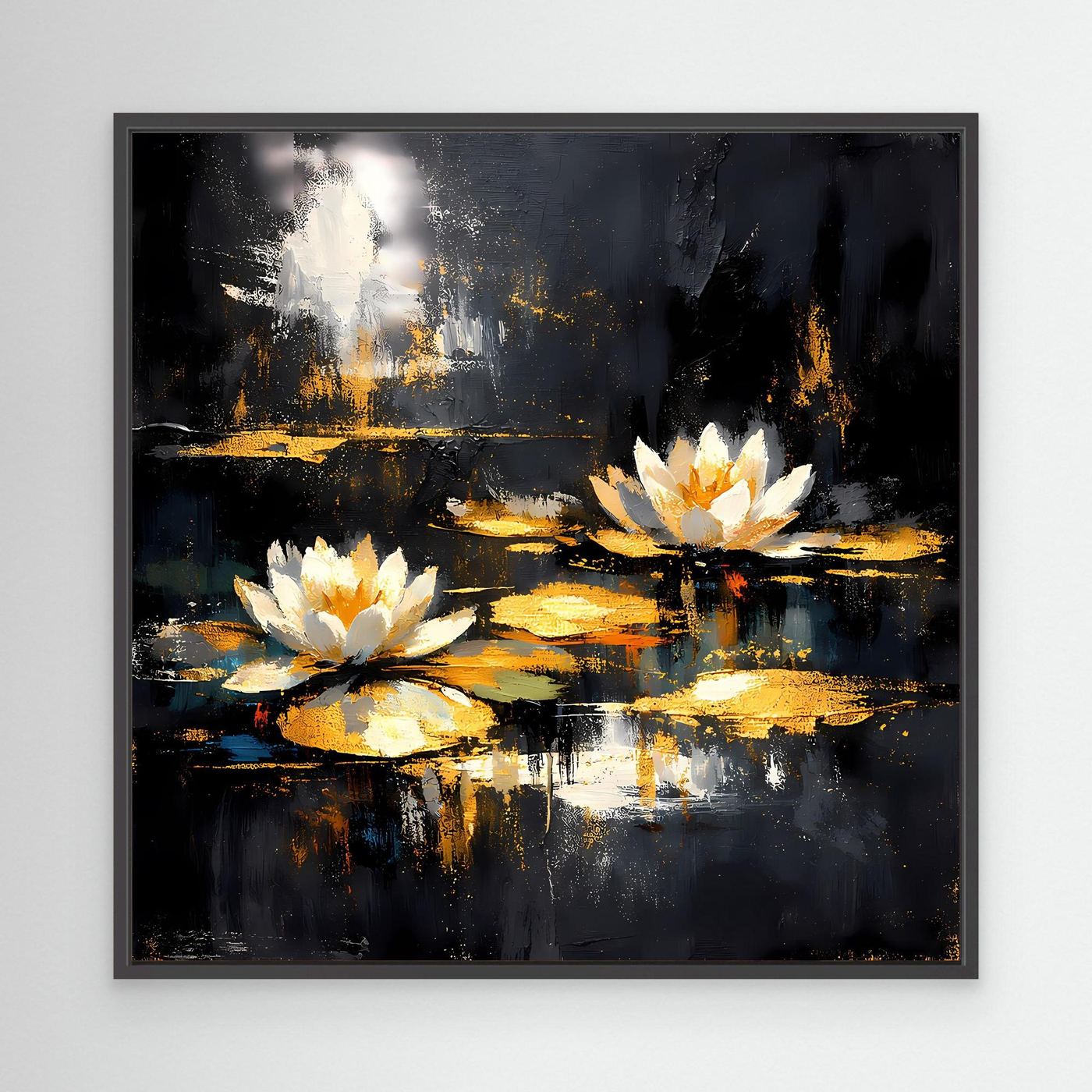 Leinwand Magische Seerosen auf dem Teich | Modernes Abstraktes Seerosen Wandbild