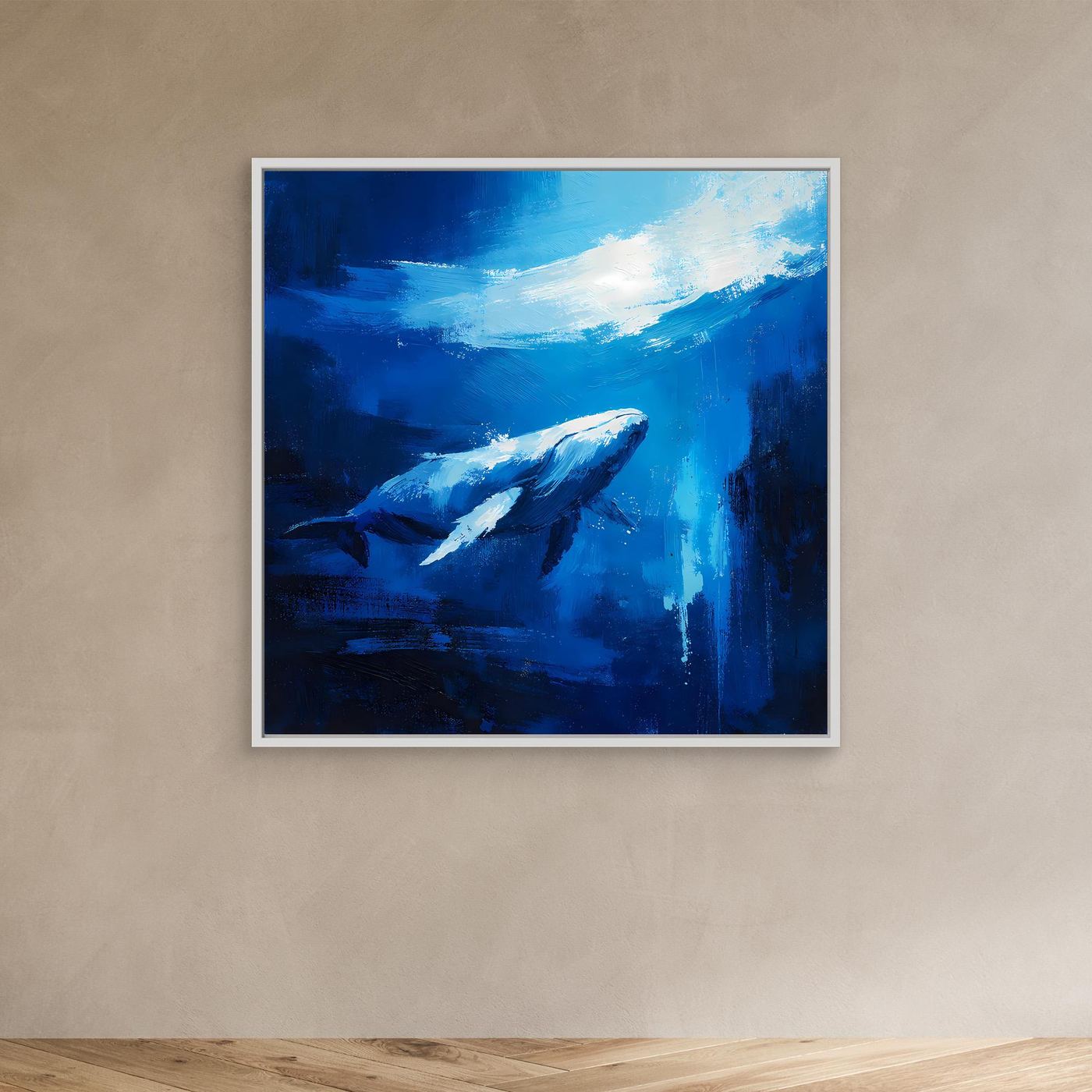 Premium Leinwand Majestätischer Wal im Ozean | Abstraktes Kunst Poster Modernes Blaues Wandbild