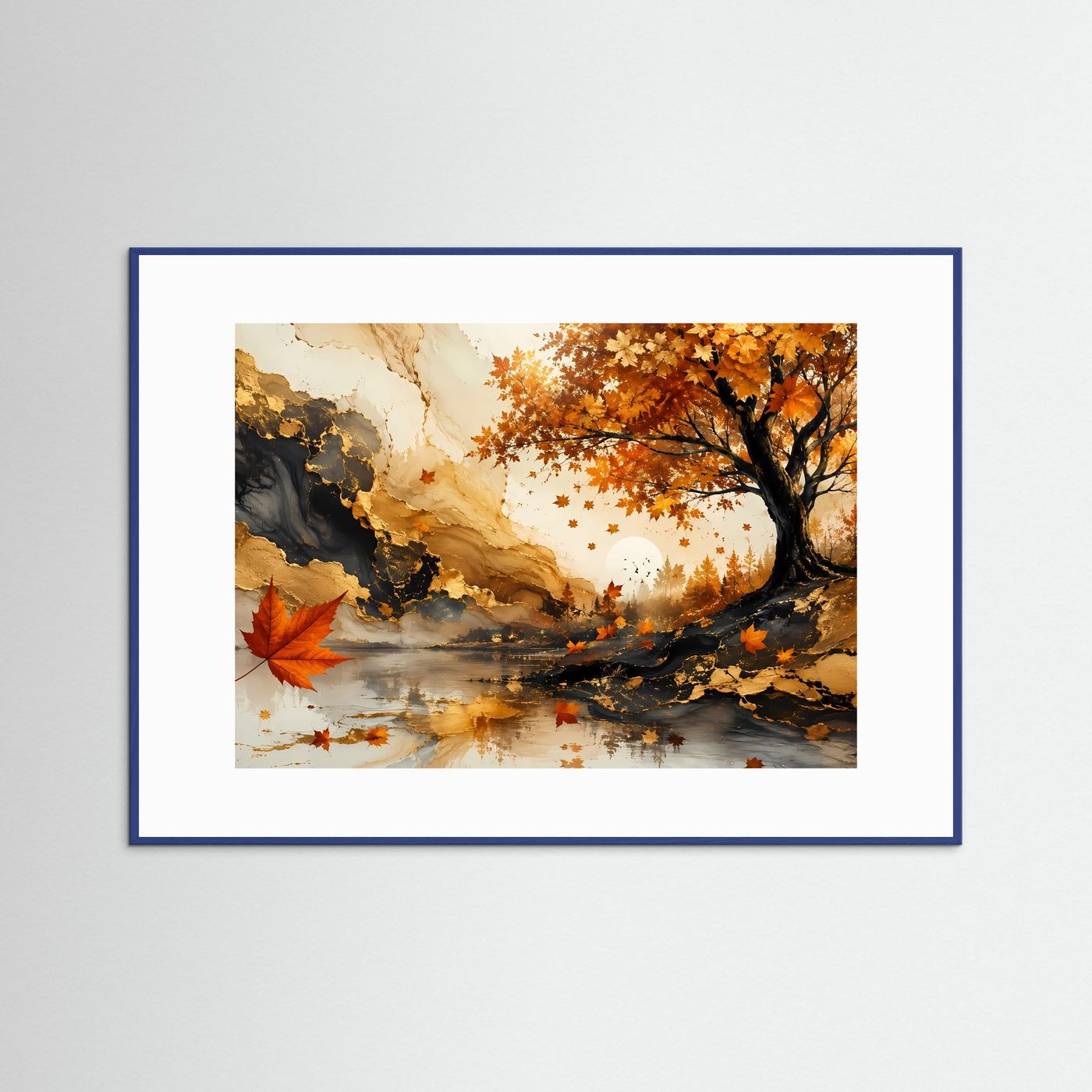 Herbstbaum Poster | Goldener Herbst Wandkunst | Abstrakte Ahorn Landschaft | Elegante Natur Wall Art | Premium Leinwandbild