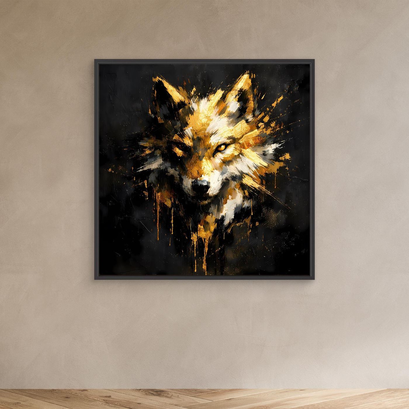 Leinwand Goldener Wolfskopf | Abstraktes Wildtier Wandbild Modern
