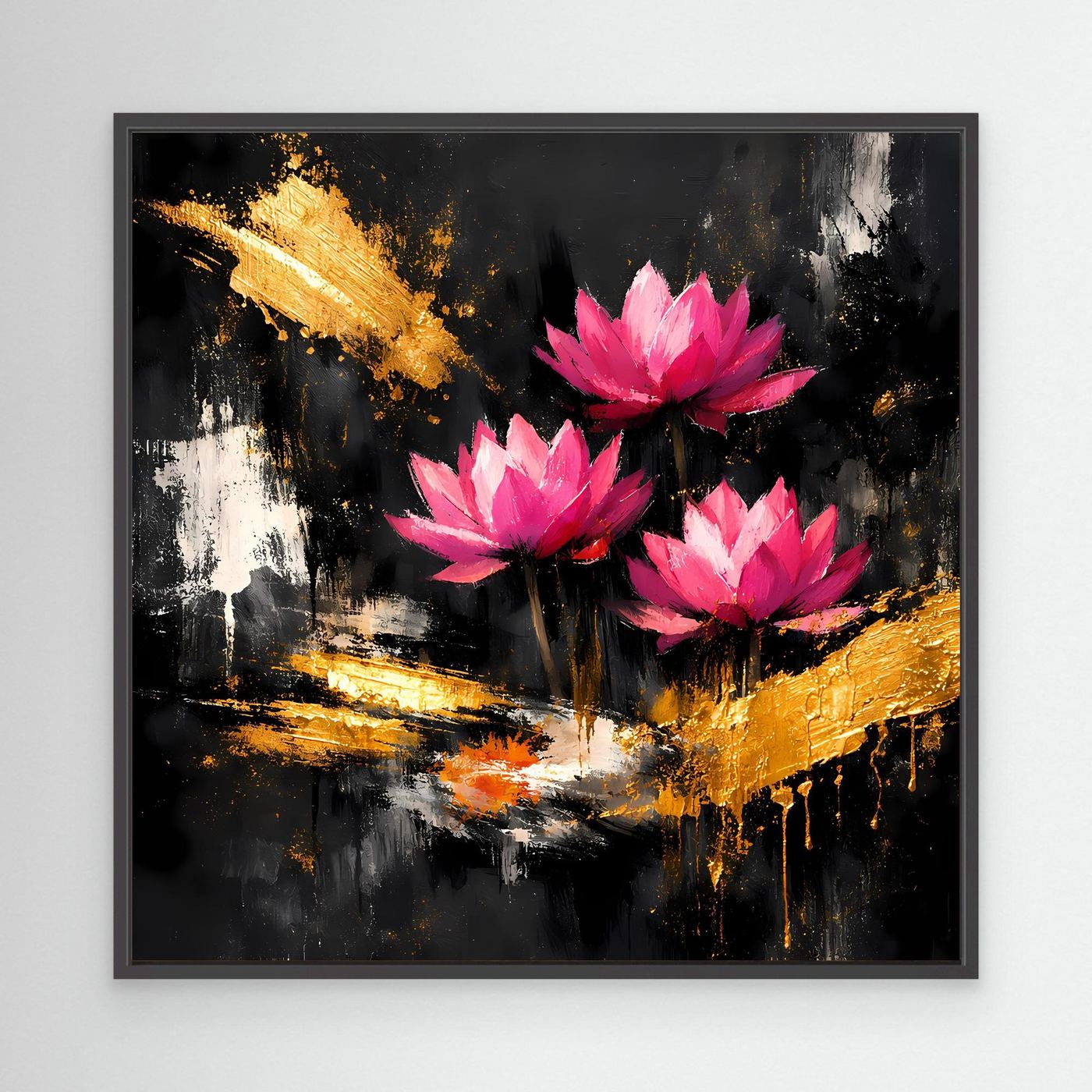 Leinwand Prachtvolle Lotusblüten in Pink und Gold | Modernes Abstraktes Blumen Wandbild