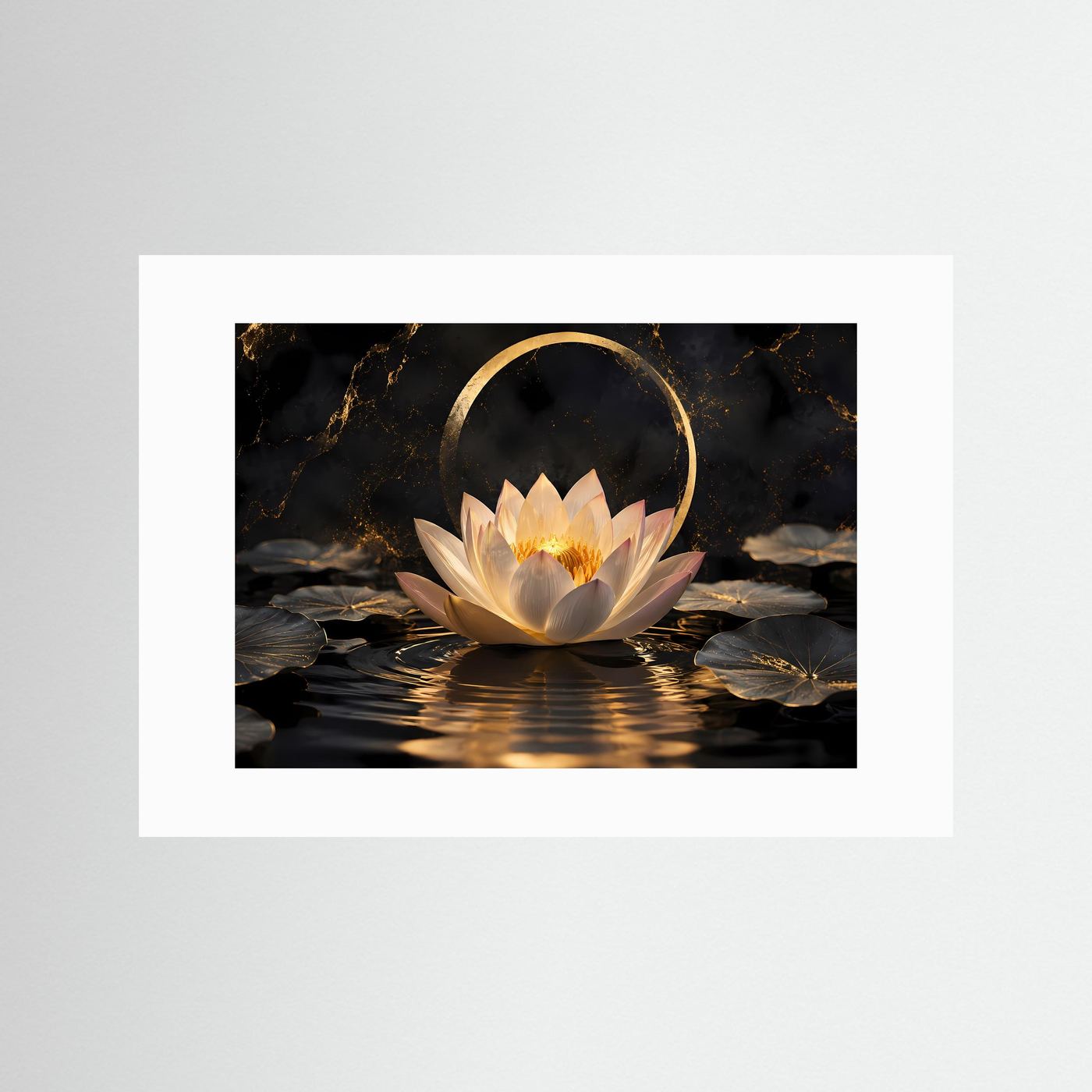 Gelebte Harmonie & Eleganz | Spirituelles Lotusblüten Poster mit Goldeffekten