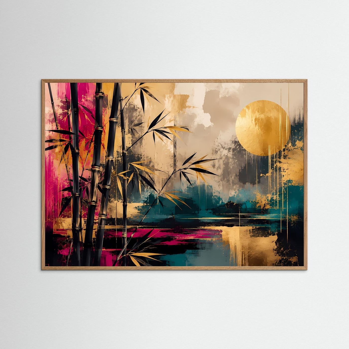 Bambus Poster | Japanische Wandkunst | Abstrakte Zen Kunst | Gold Schwarz Modernes Wandbild | Asiatische Leinwand Deko