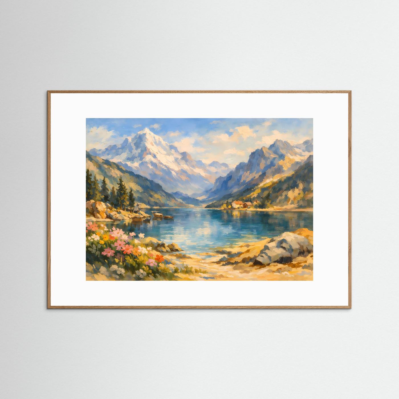 Malerischer Alpinsee im Ölgemälde-Stil | Panorama Berg & Natur Poster Querformat