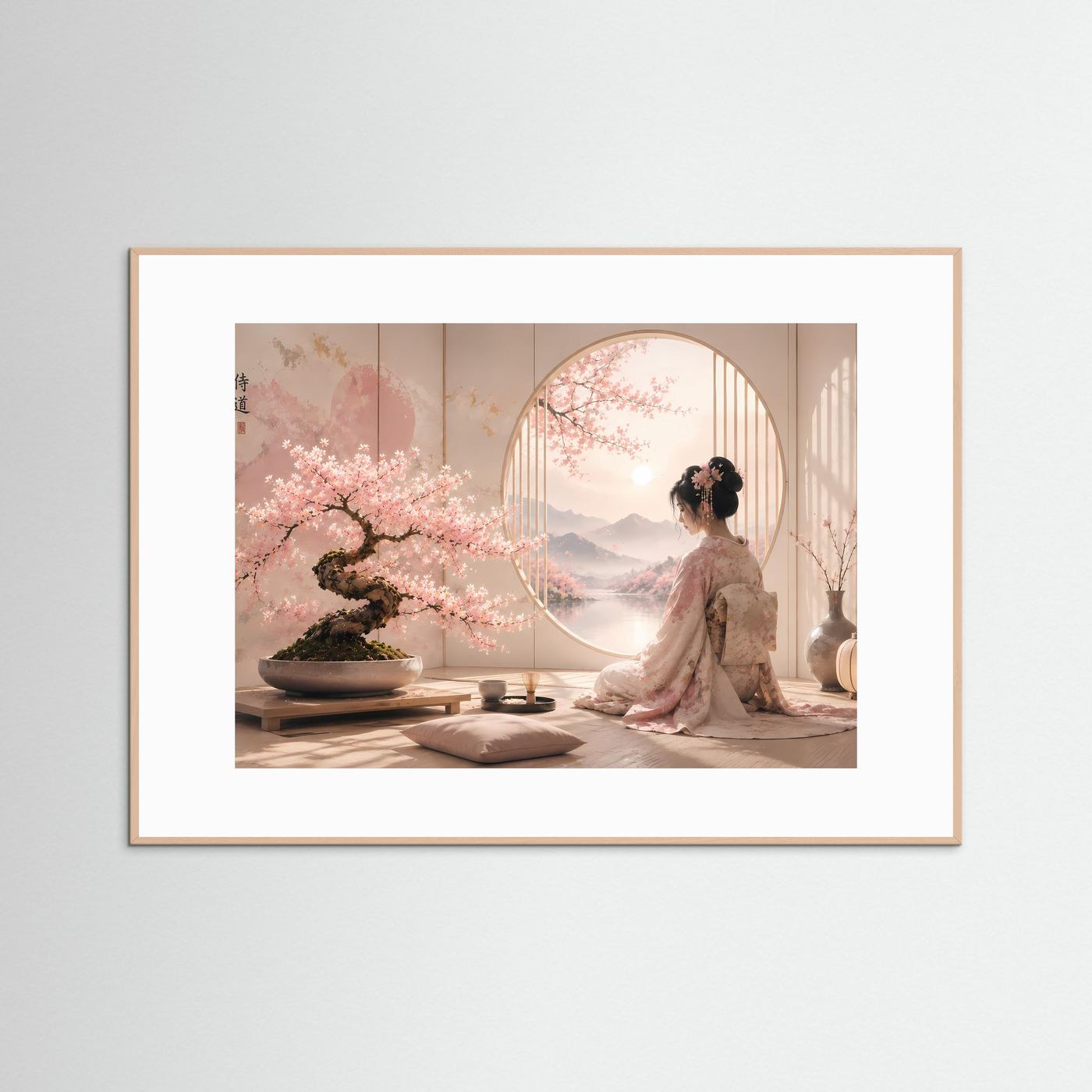 Japanische Geisha mit Kirschblüten | Sakura Bonsai & Zen Harmonie