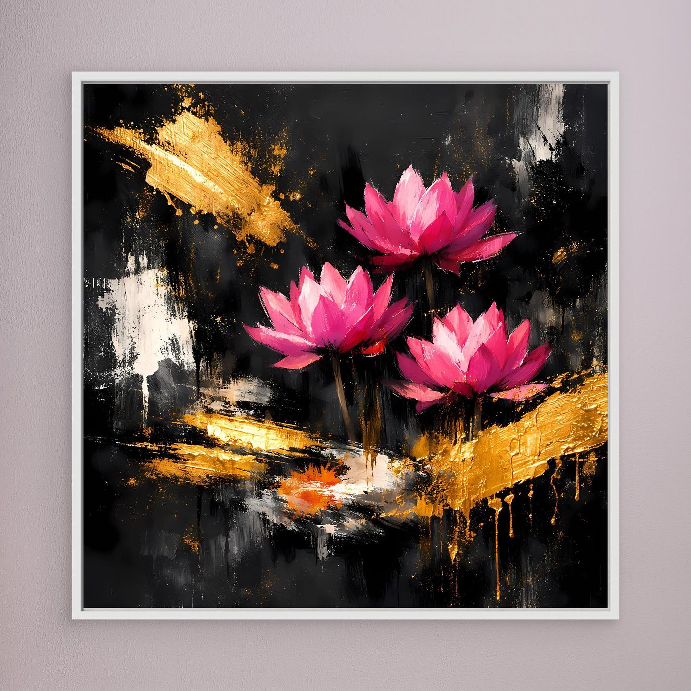 Leinwand Prachtvolle Lotusblüten in Pink und Gold | Modernes Abstraktes Blumen Wandbild