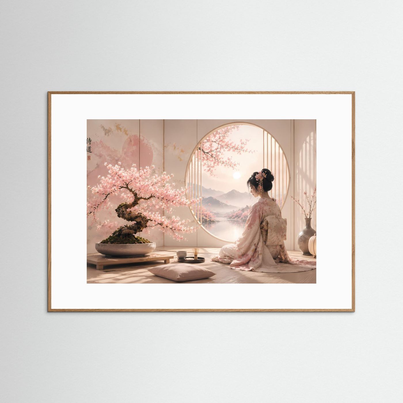 Japanische Geisha mit Kirschblüten | Sakura Bonsai & Zen Harmonie