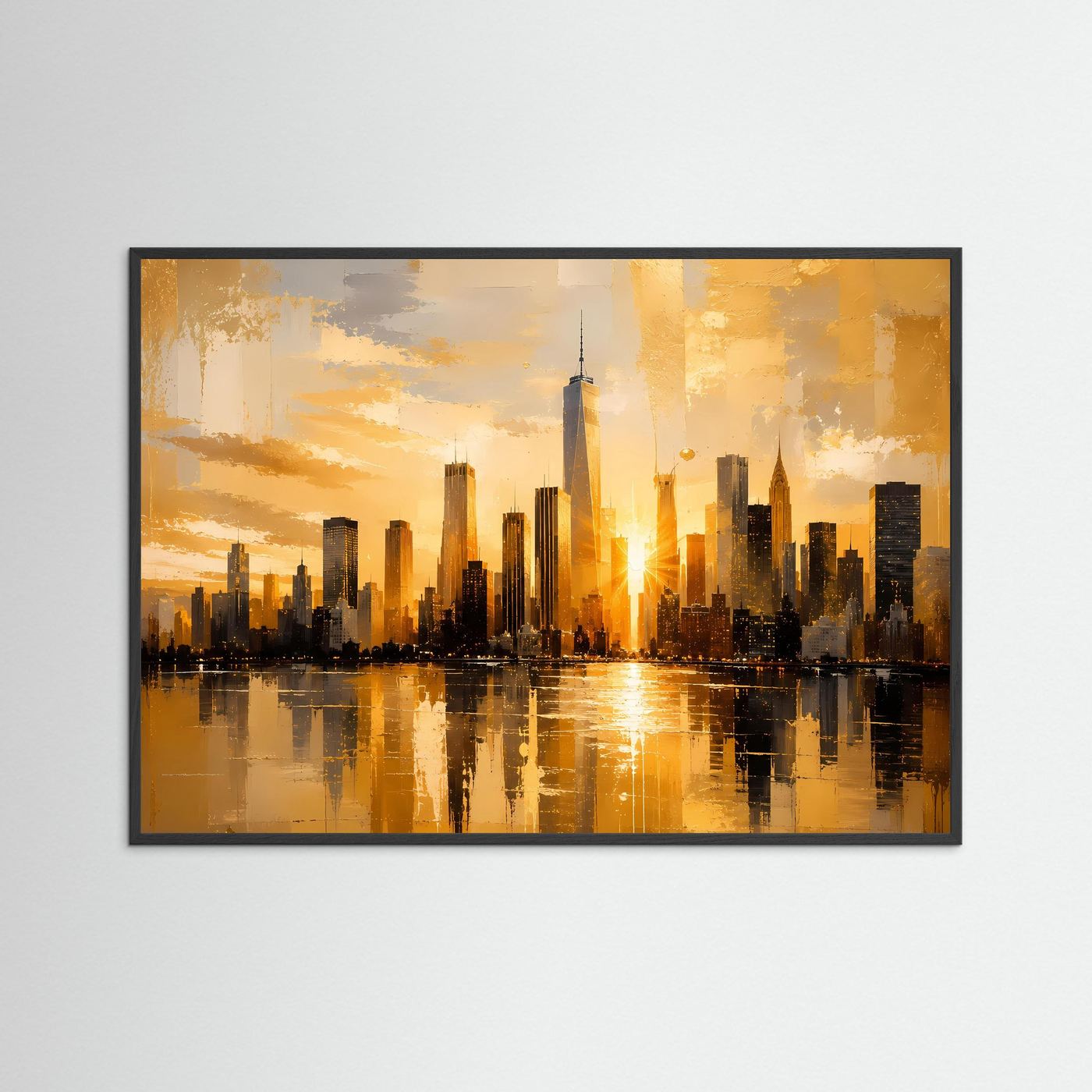 Luxuriöse Skyline von New York in Gold | Moderne City Wall Art Poster Querformat
