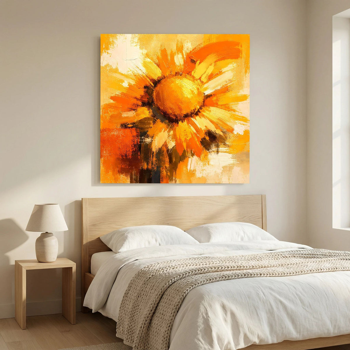 Leinwand Abstraktes Sonnenblumen Gemälde | Modernes Florales Wandbild Gelb Orange