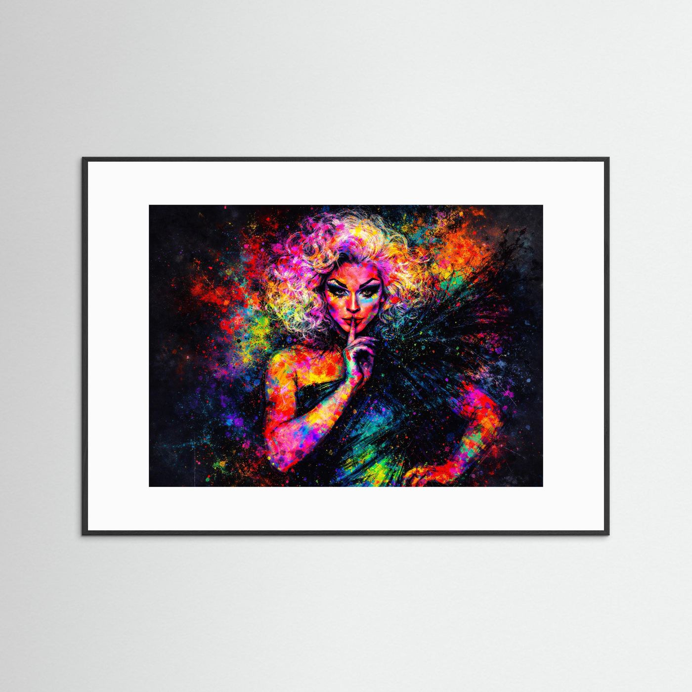 Glamouröse Drag Queen im Farbexplosion-Stil | Pop-Art Porträt Poster Querformat