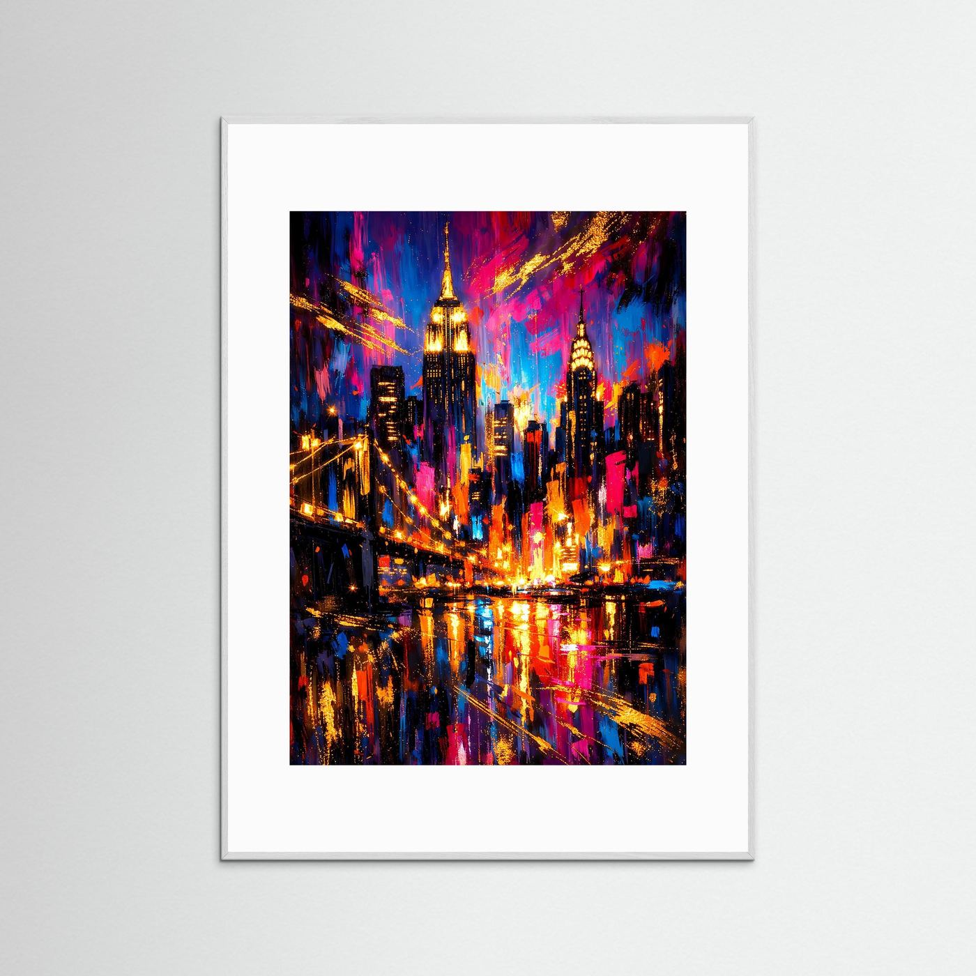 Abstraktes Stadtposter mit Skyline, hellgrauer Rahmen