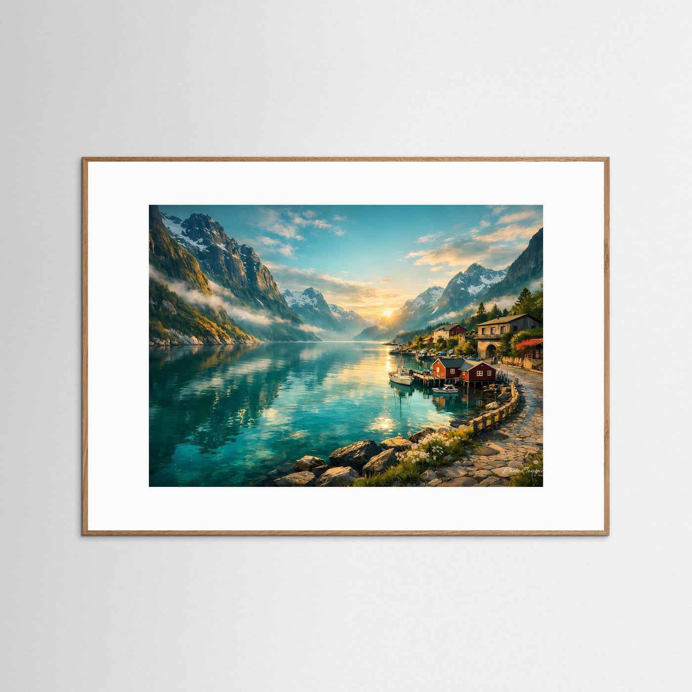 Malerischer Fjord im Sonnenuntergang | Lofoten Panorama & Natur Poster Querformat
