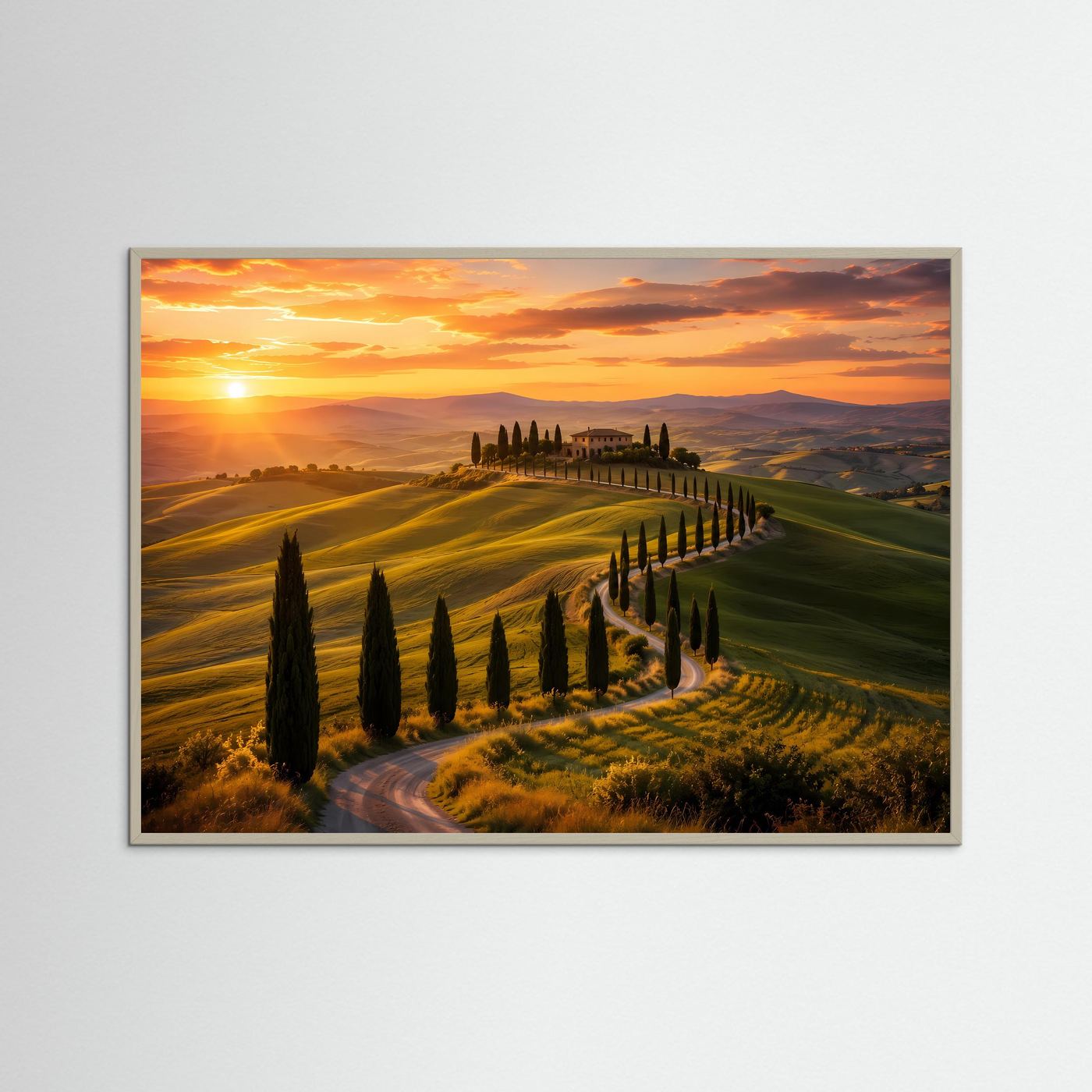 Idyllische Toskana im Sonnenuntergang | Zypressen & Italien Natur Poster