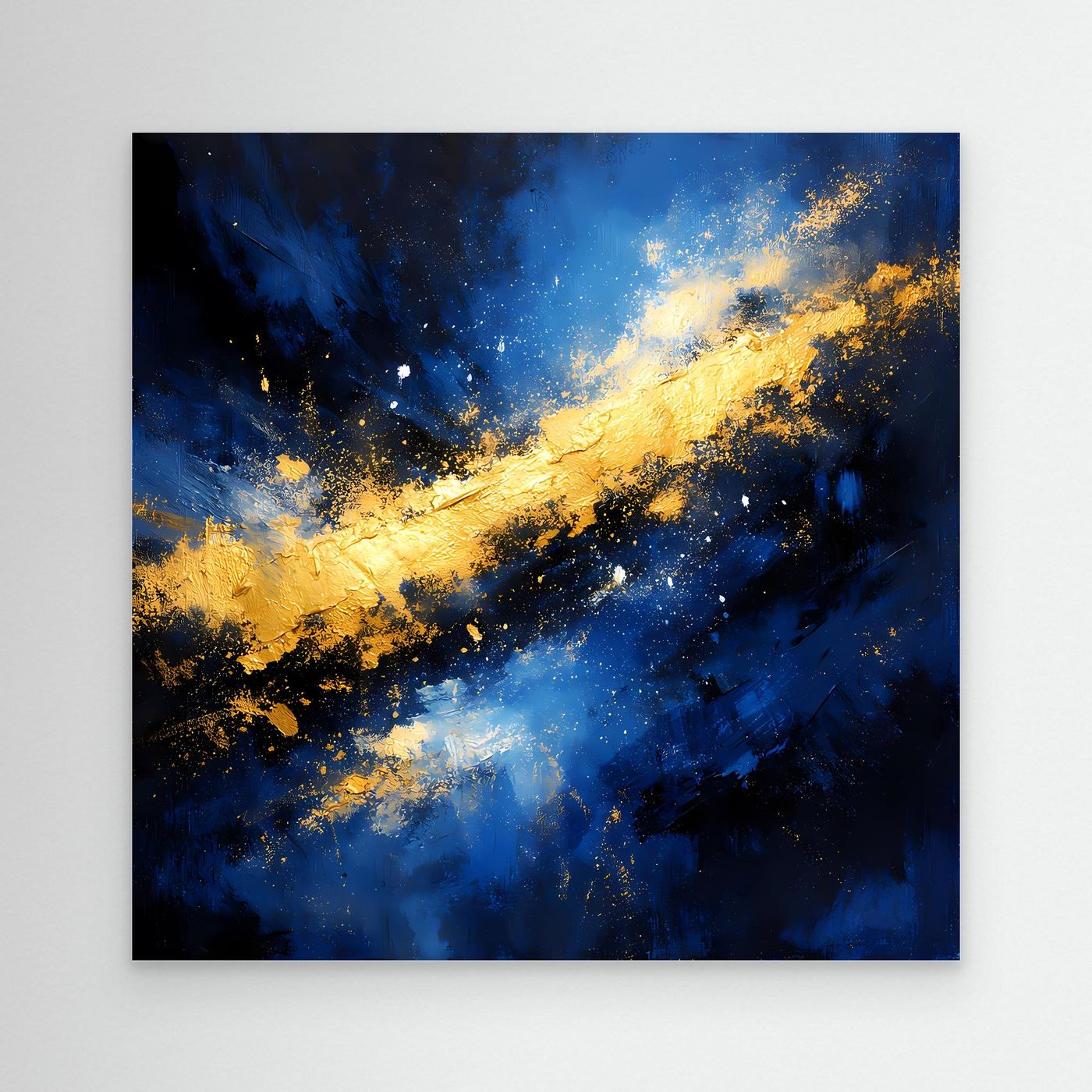 Leinwand Abstraktes Universum in Blau und Gold | Modernes Kosmos Wandbild