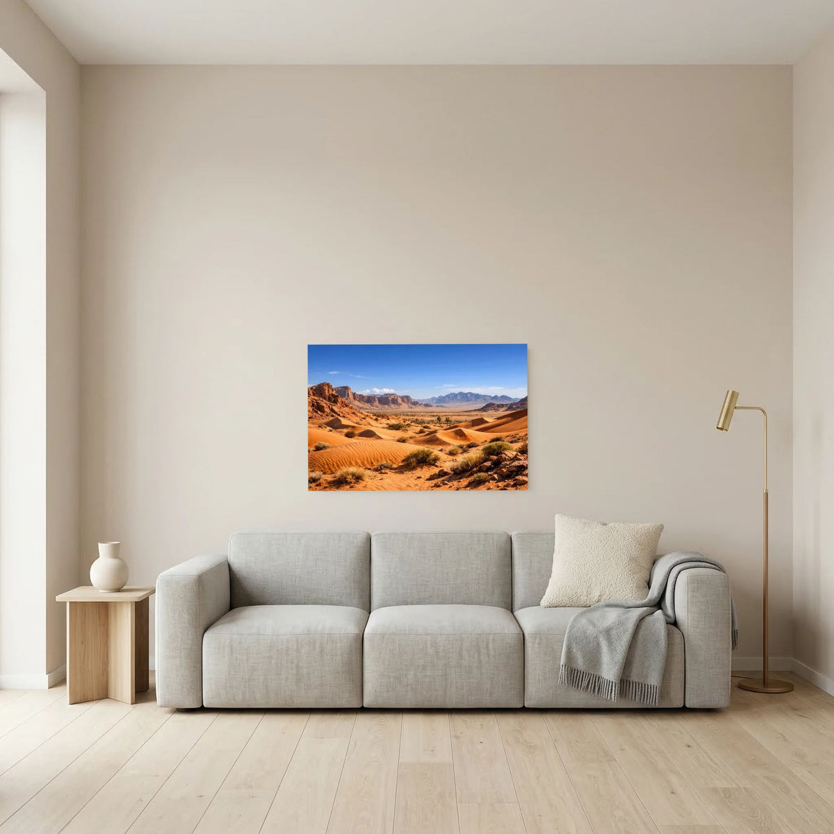 Poster mit Wüstenlandschaft und Sanddünen, rechteckig im Querformat