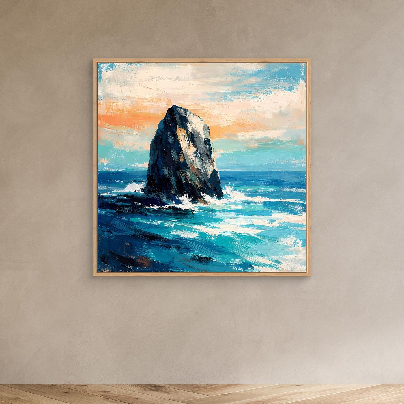 Leinwand Markanter Felsen in der Brandung | Abstraktes Ozean Wandbild