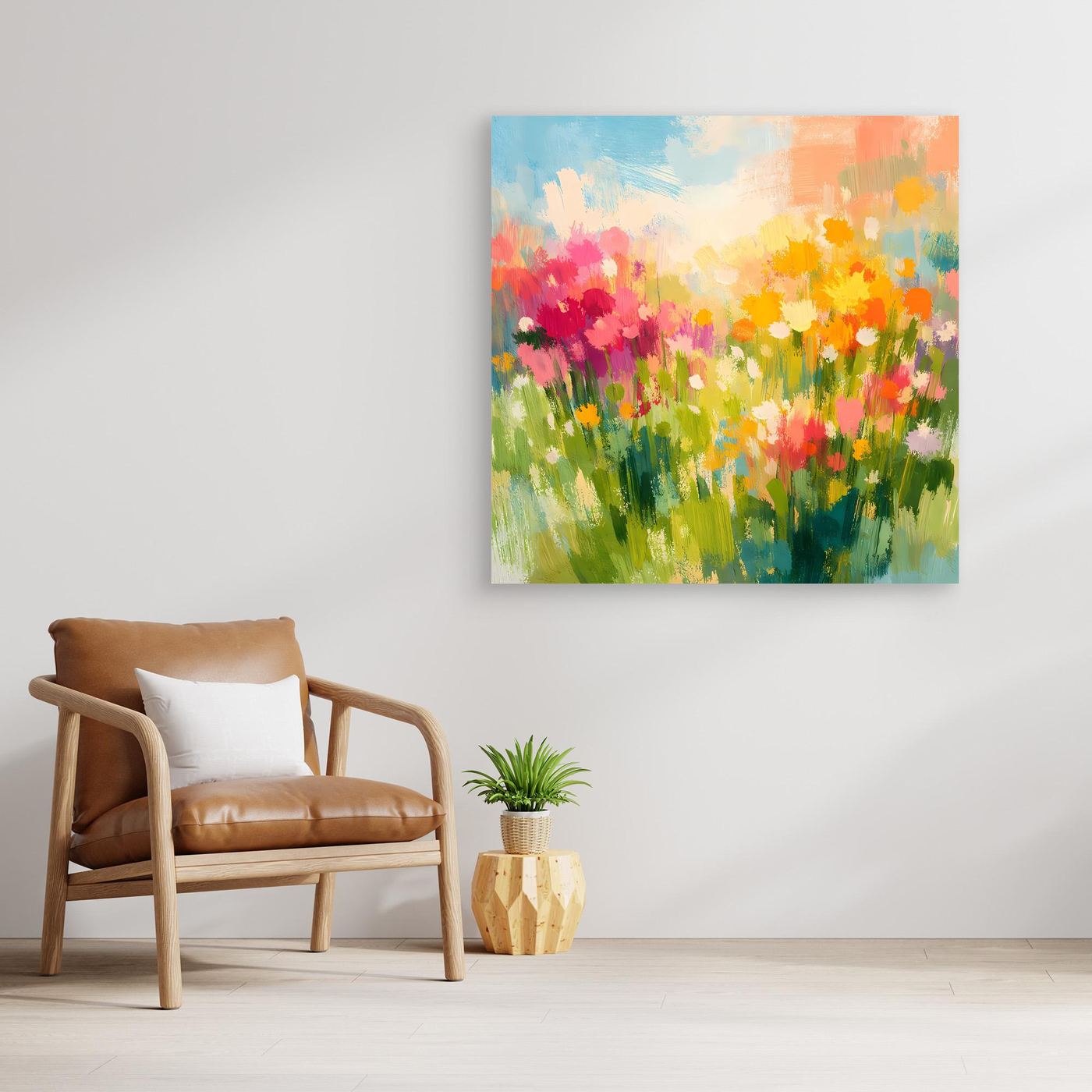 Leinwand Abstrakte Sommerwiese mit Wildblumen | Modernes Blumen Wandbild Bunt