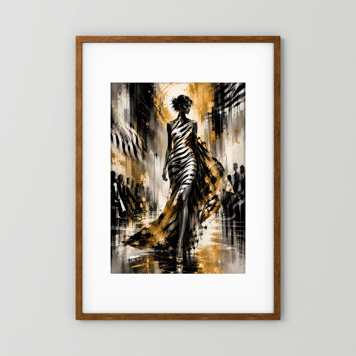 Elegante Frau in Gold & Schwarz | Abstrakte Fashion Kunst | Poster Hochformat