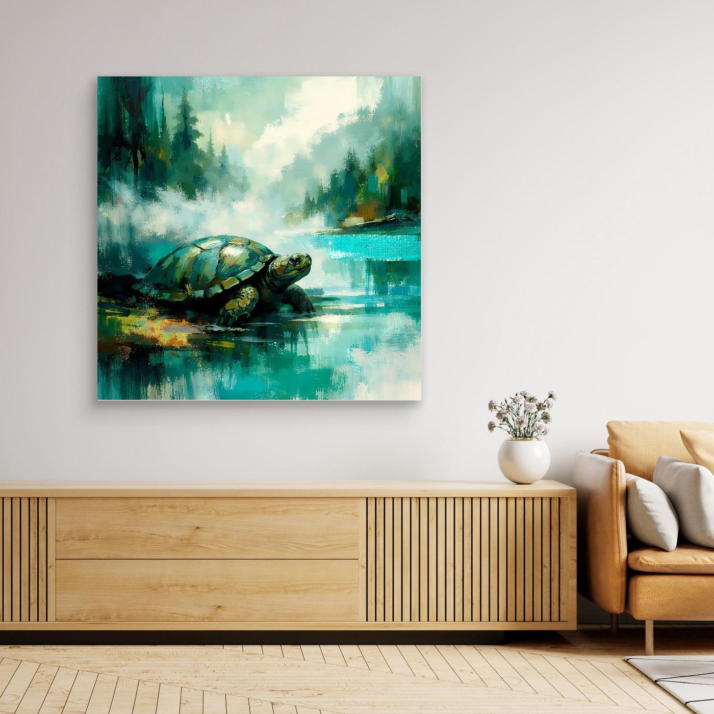 Leinwand Mystische Schildkröte am See | Abstraktes Natur & Tier Wandbild