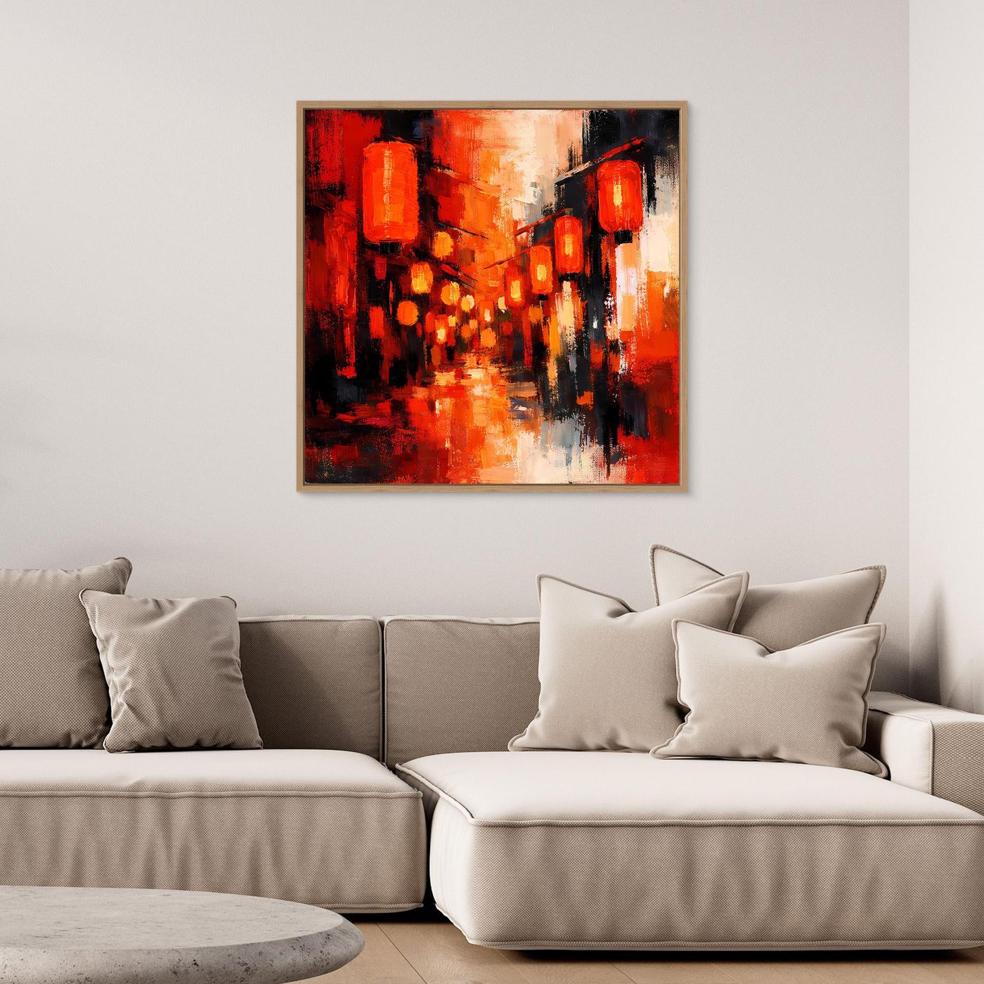 Leinwand Traditionelle Rote Lampions in asiatischer Gasse | Fernöstliche Wandkunst auf echter Leinwand