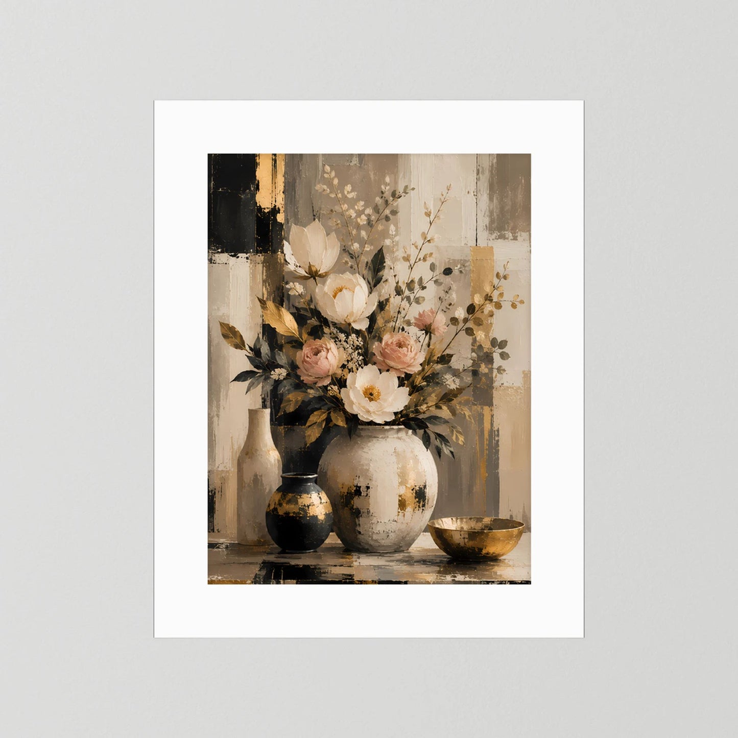 Eleganter Blumenstrauß | Creme Rosa Gold Stillleben | Poster Hochformat