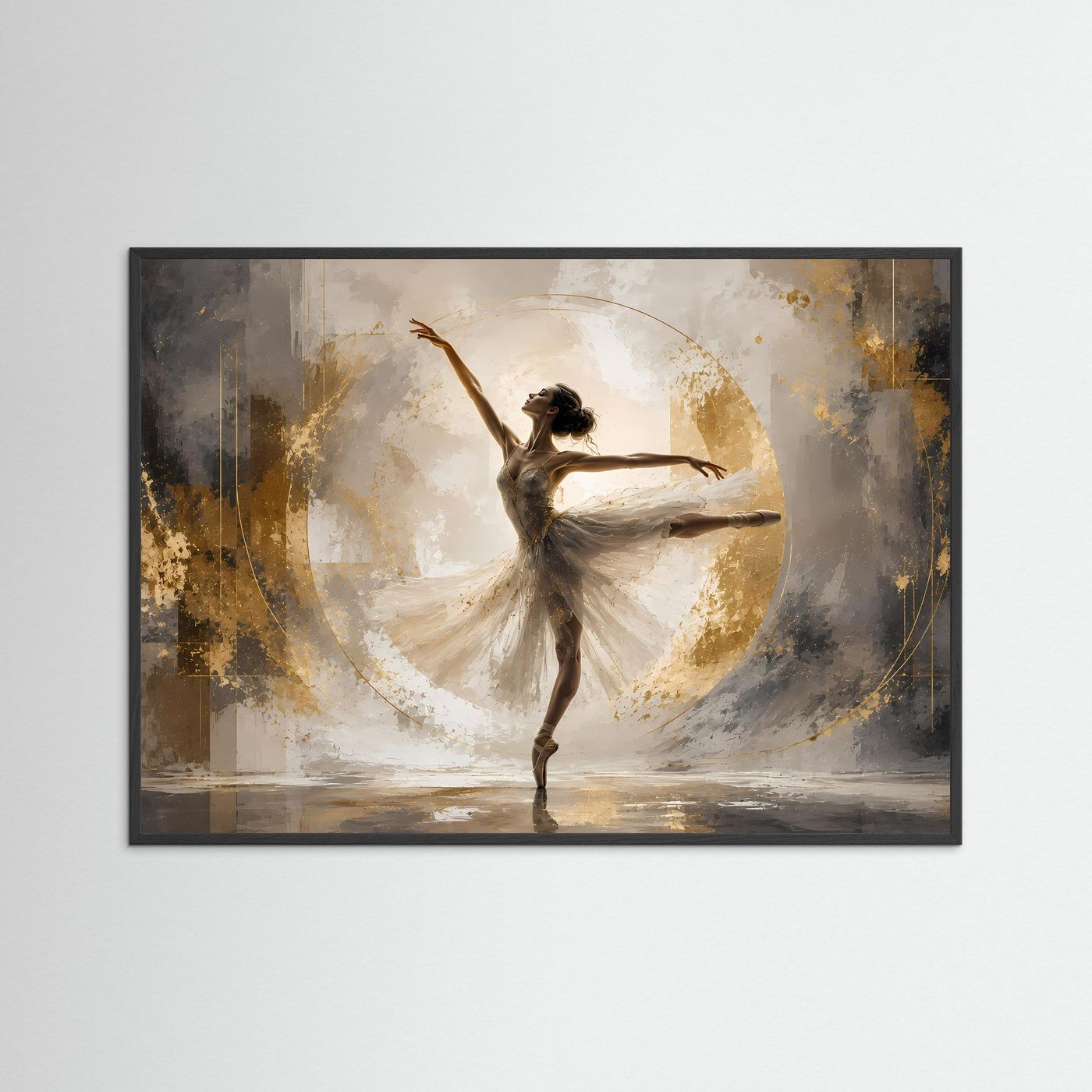 Elegante Ballerina im Goldrausch | Modernes Tänzerin & abstrakte Kunst Poster Querformat