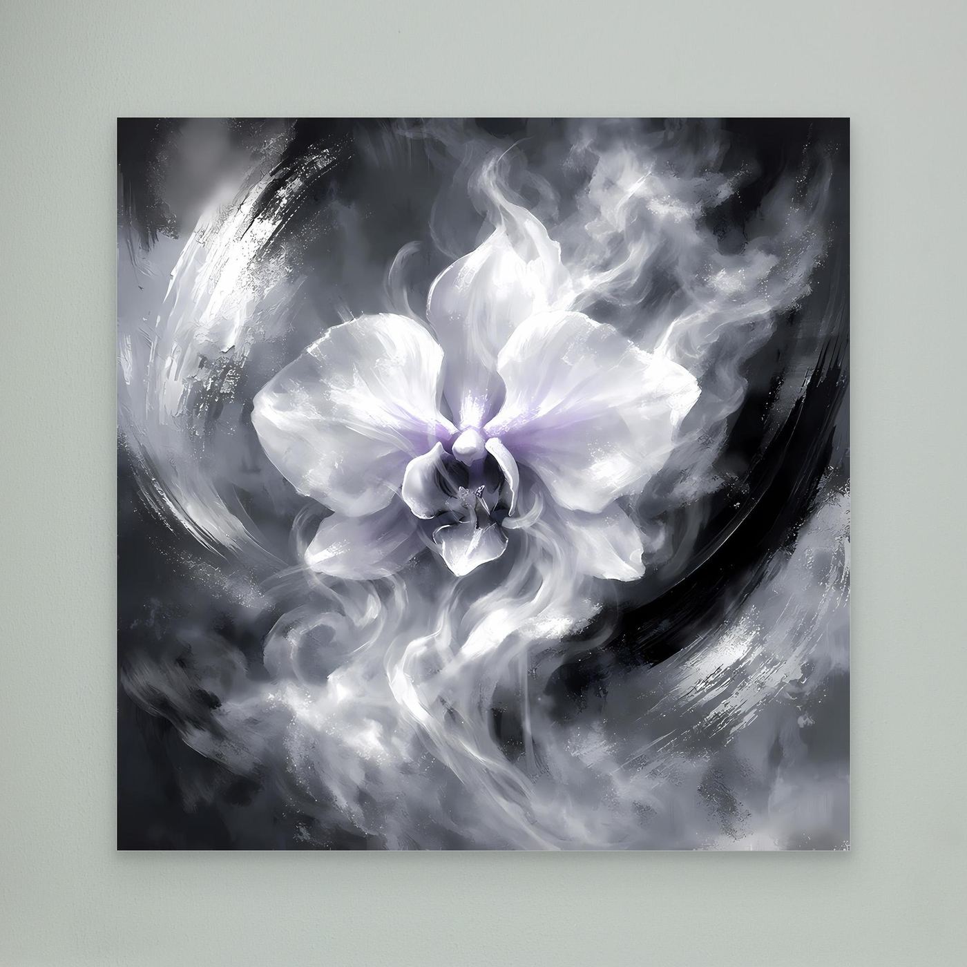 Leinwandbild Orchidee, abstrakt in Schwarzweiß, ohne Rahmen