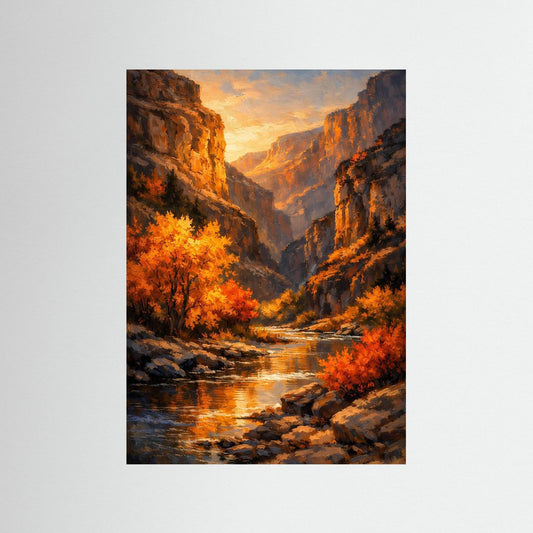 Poster Goldener Canyon im Sonnenuntergang | Majestätisches Herbstliches Wandbild