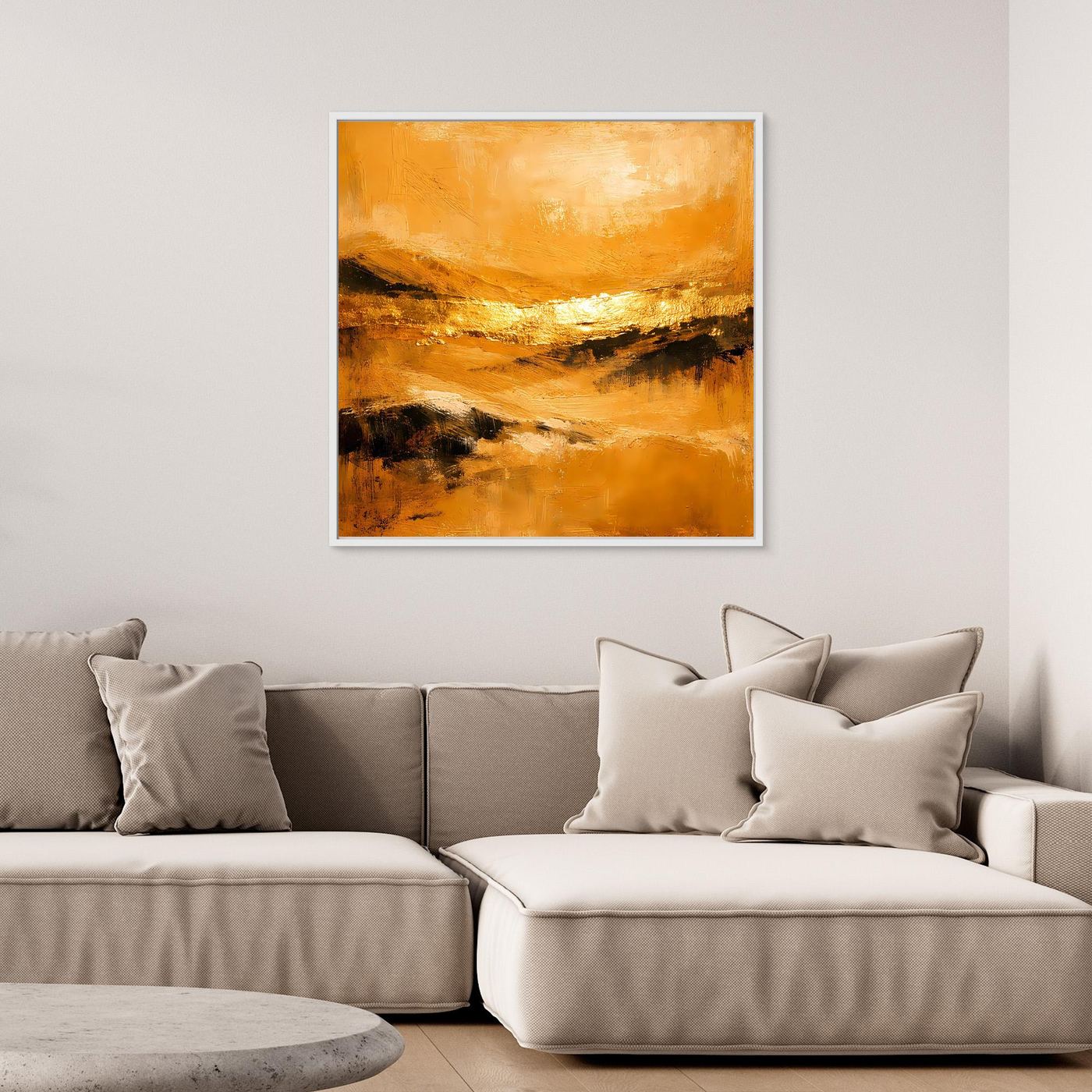 Leinwand Abstrakte Landschaft in Gold und Ocker | Modernes Elegantes Natur Wandbild
