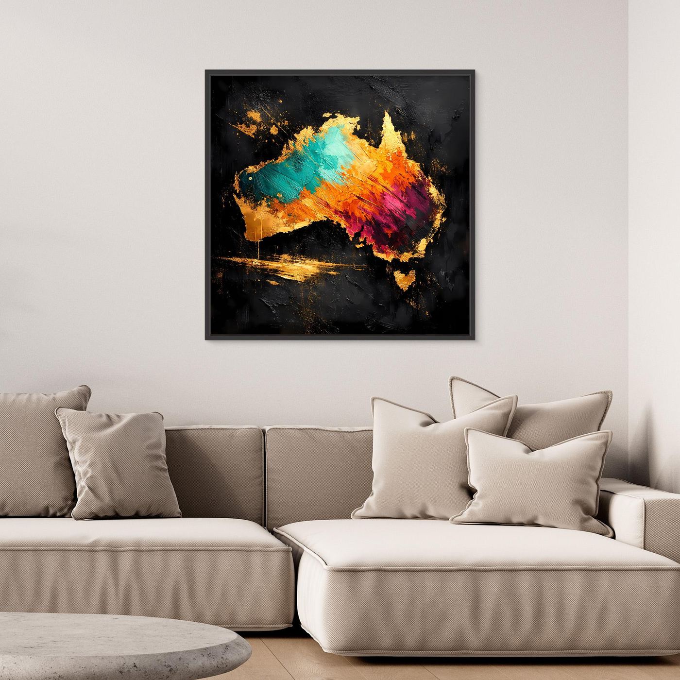 Leinwand Abstrakte Australien Karte in Gold und Türkis | Modernes Kontinent Wandbild